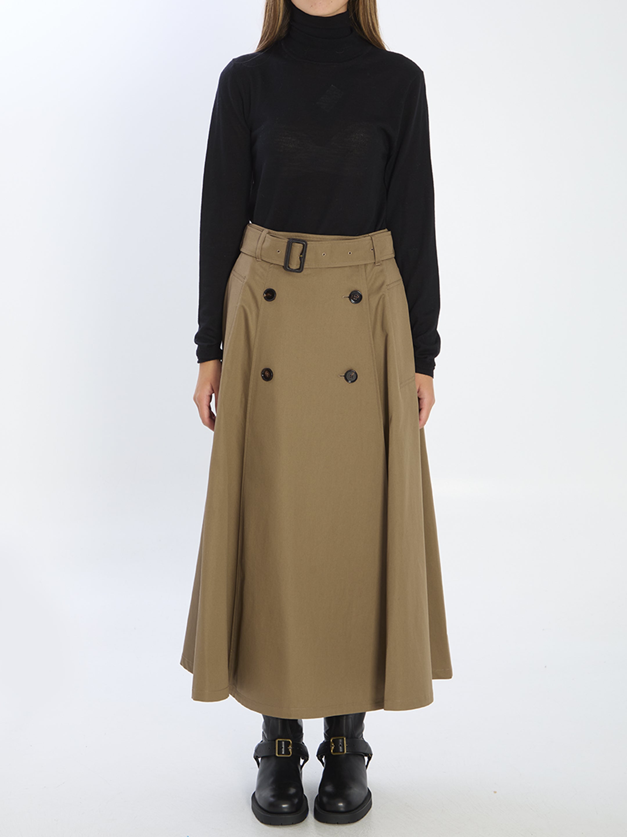 BURBERRY A-Line Midi Trench Skirt with Detachable Belt - Size 8 UK