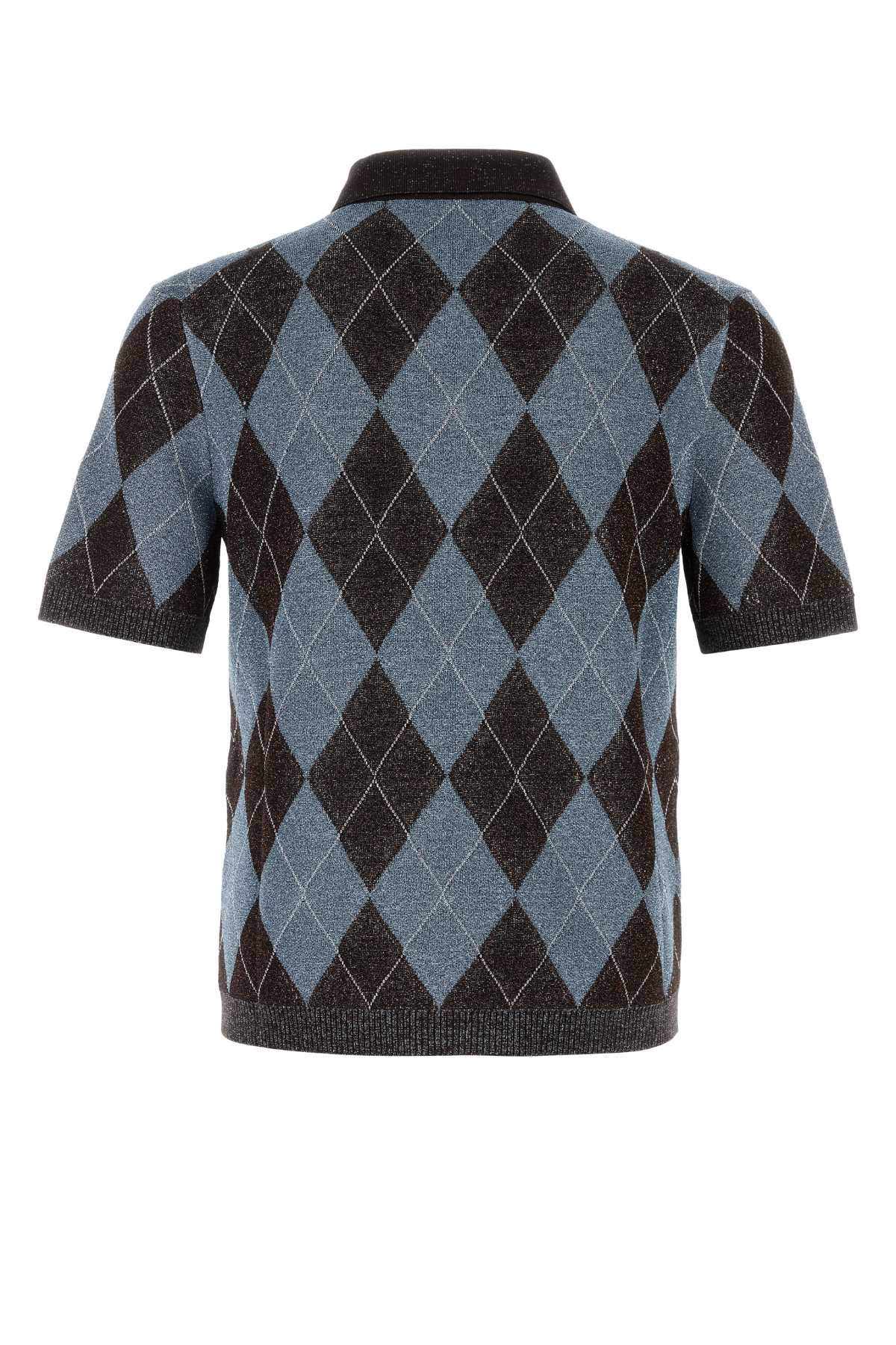 GUCCI Embroidered Wool Blend Polo Shirt - Mini Checked Design