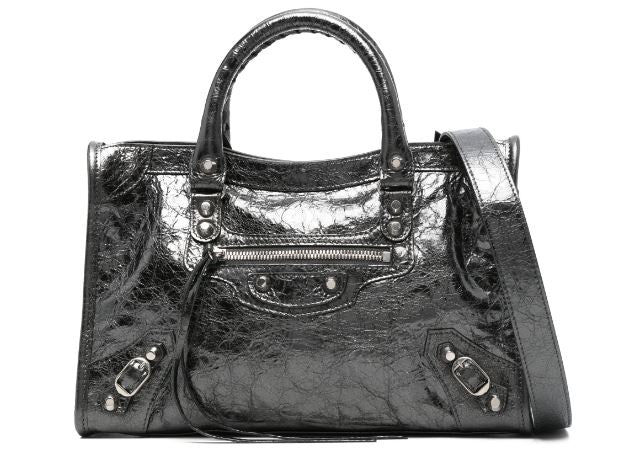 BALENCIAGA Mini Metallic Croc-Effect Handbag