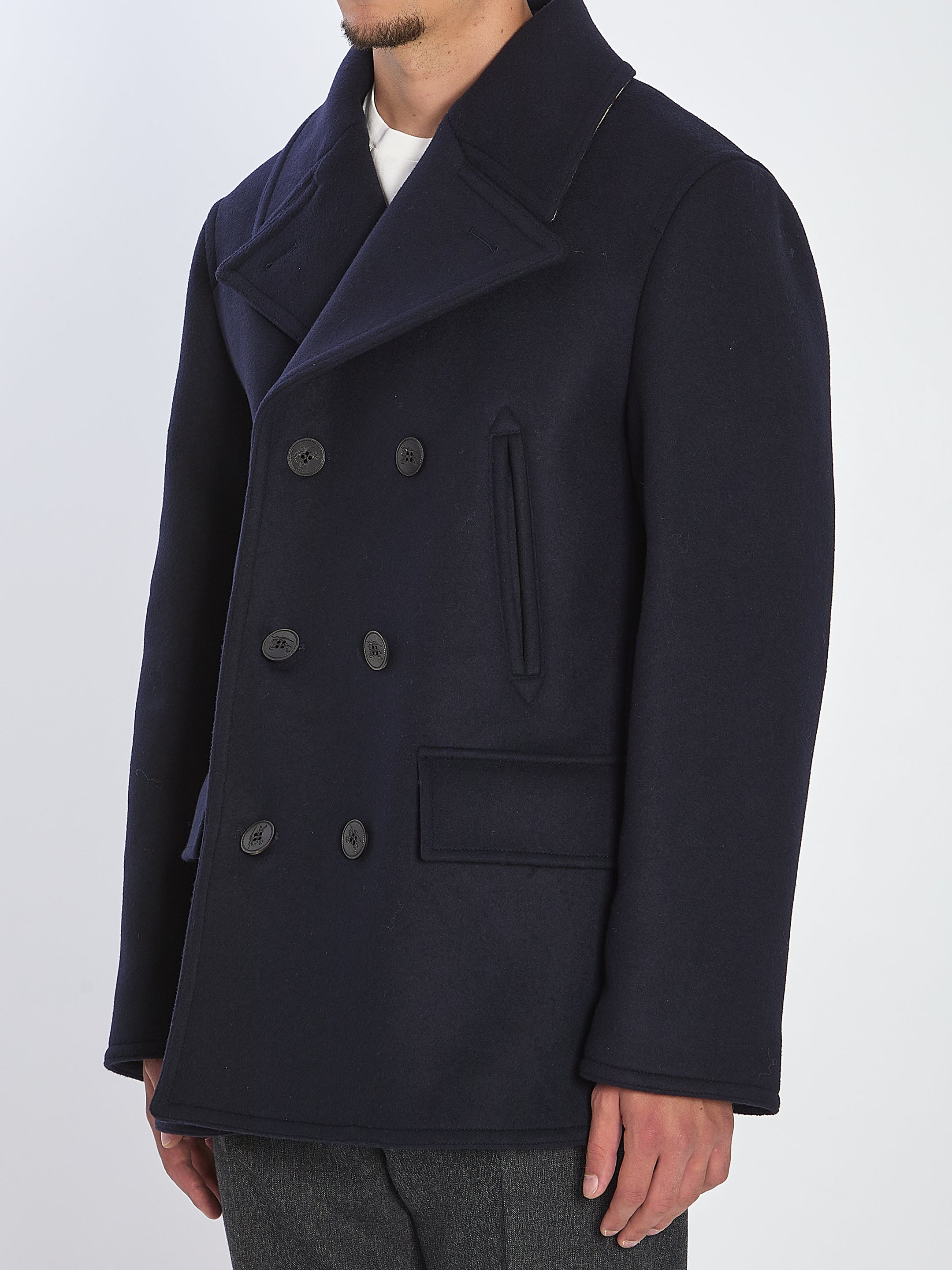 BURBERRY Double-Breasted Wool Pea Jacket - Size 50