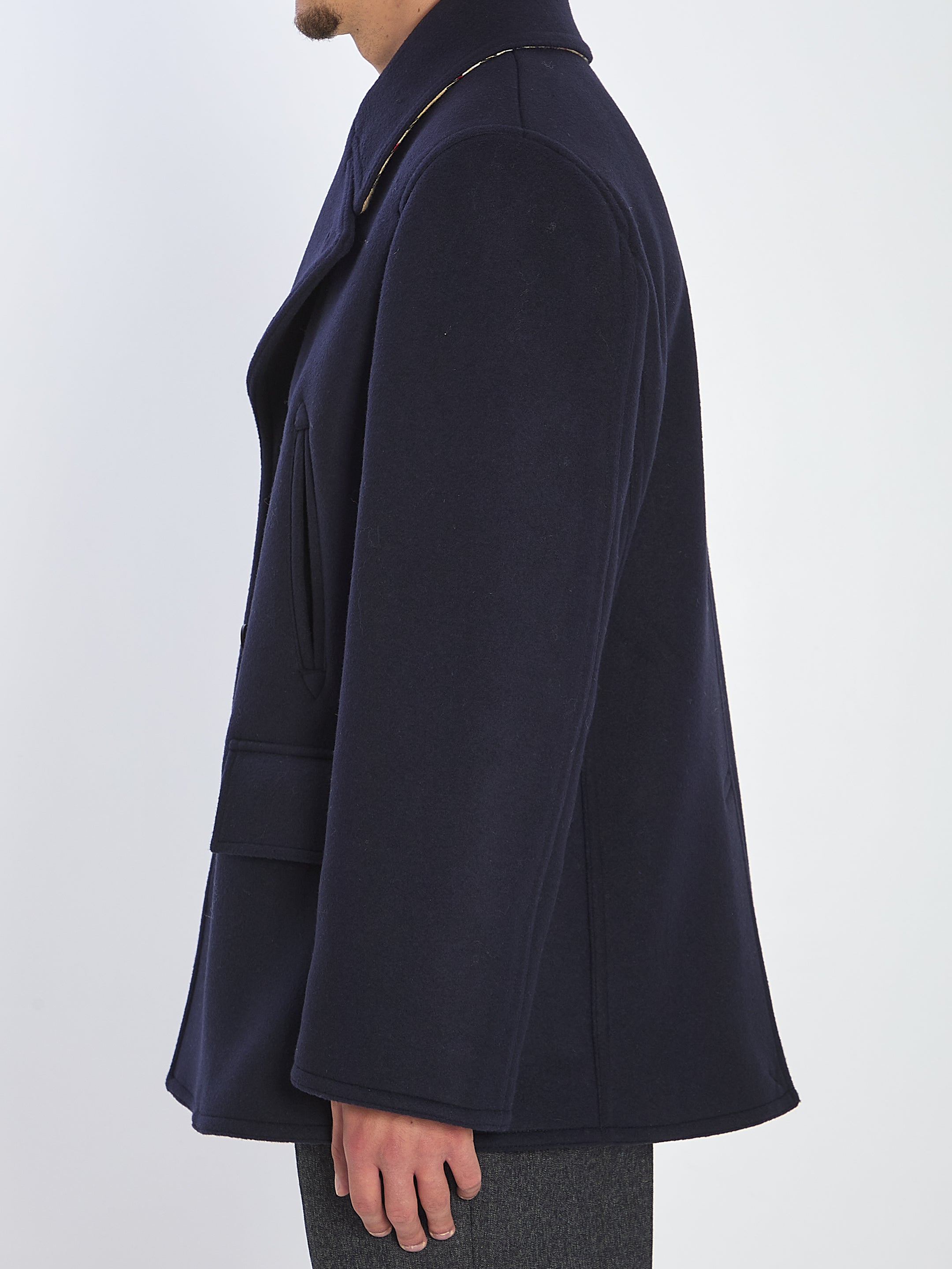 BURBERRY Double-Breasted Wool Pea Jacket - Size 50