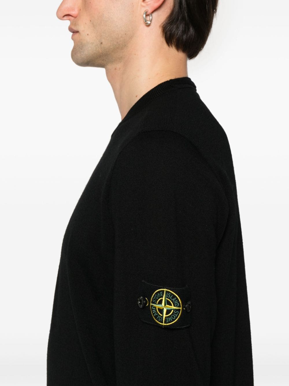 STONE ISLAND Men's Virgin Wool Crew-Neck Sweater with Removable Logo Patch