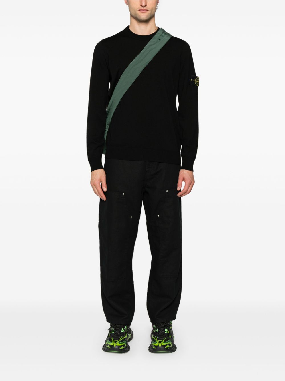 STONE ISLAND Men's Virgin Wool Crew-Neck Sweater with Removable Logo Patch