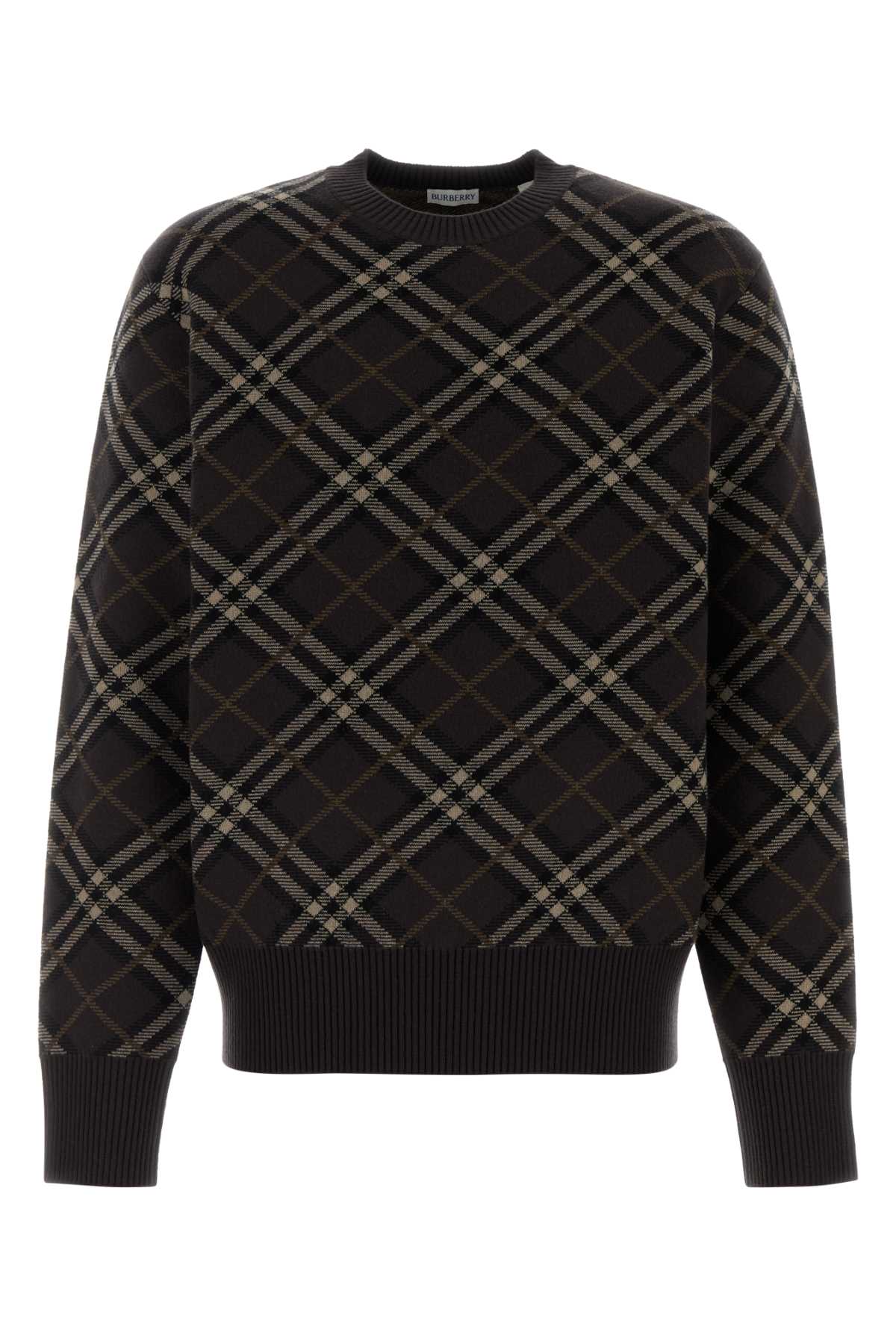 BURBERRY Checked Stretch Wool Blend Sweater