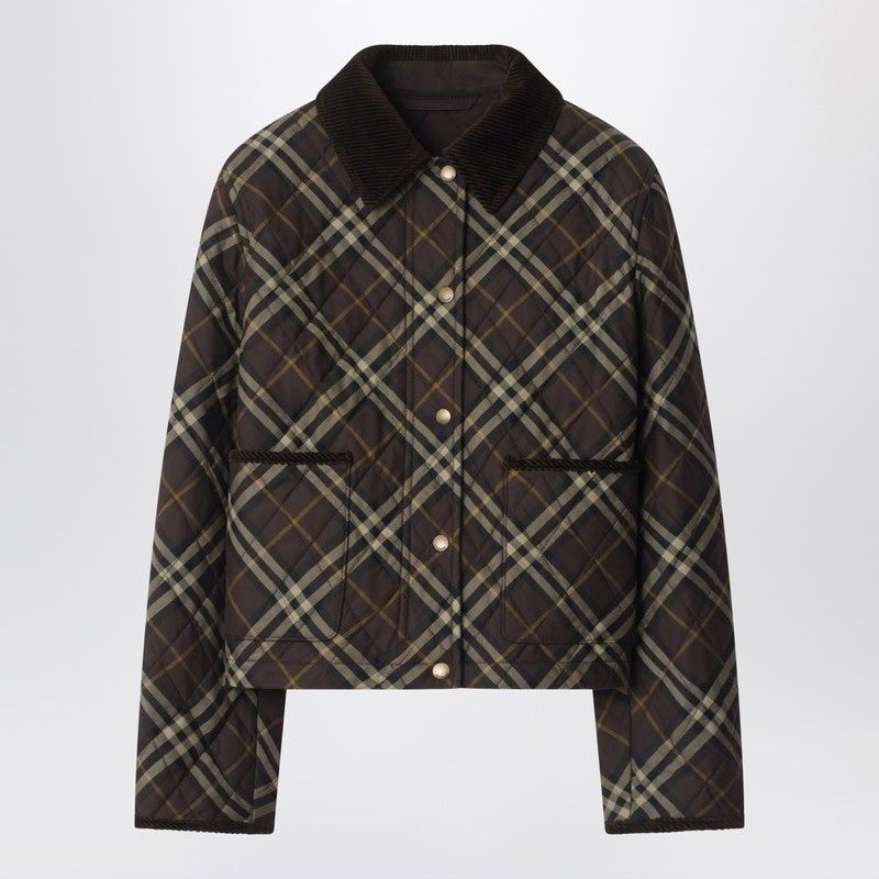 BURBERRY Cropped Quilted Nylon Jacket with Check Pattern