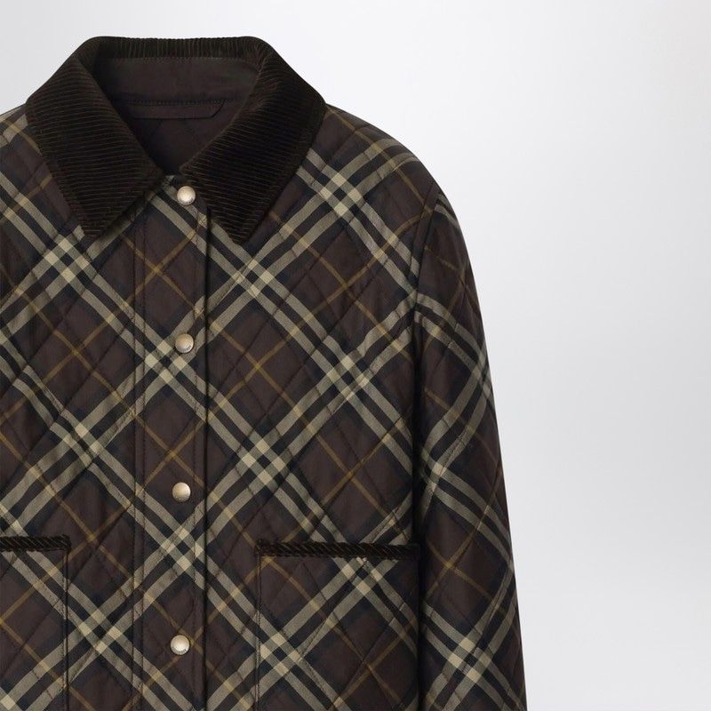 BURBERRY Cropped Quilted Nylon Jacket with Check Pattern