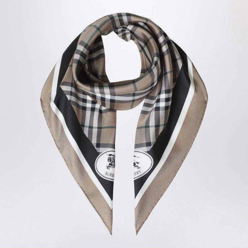 BURBERRY Silk Check Scarf with Equestrian Knight Logo