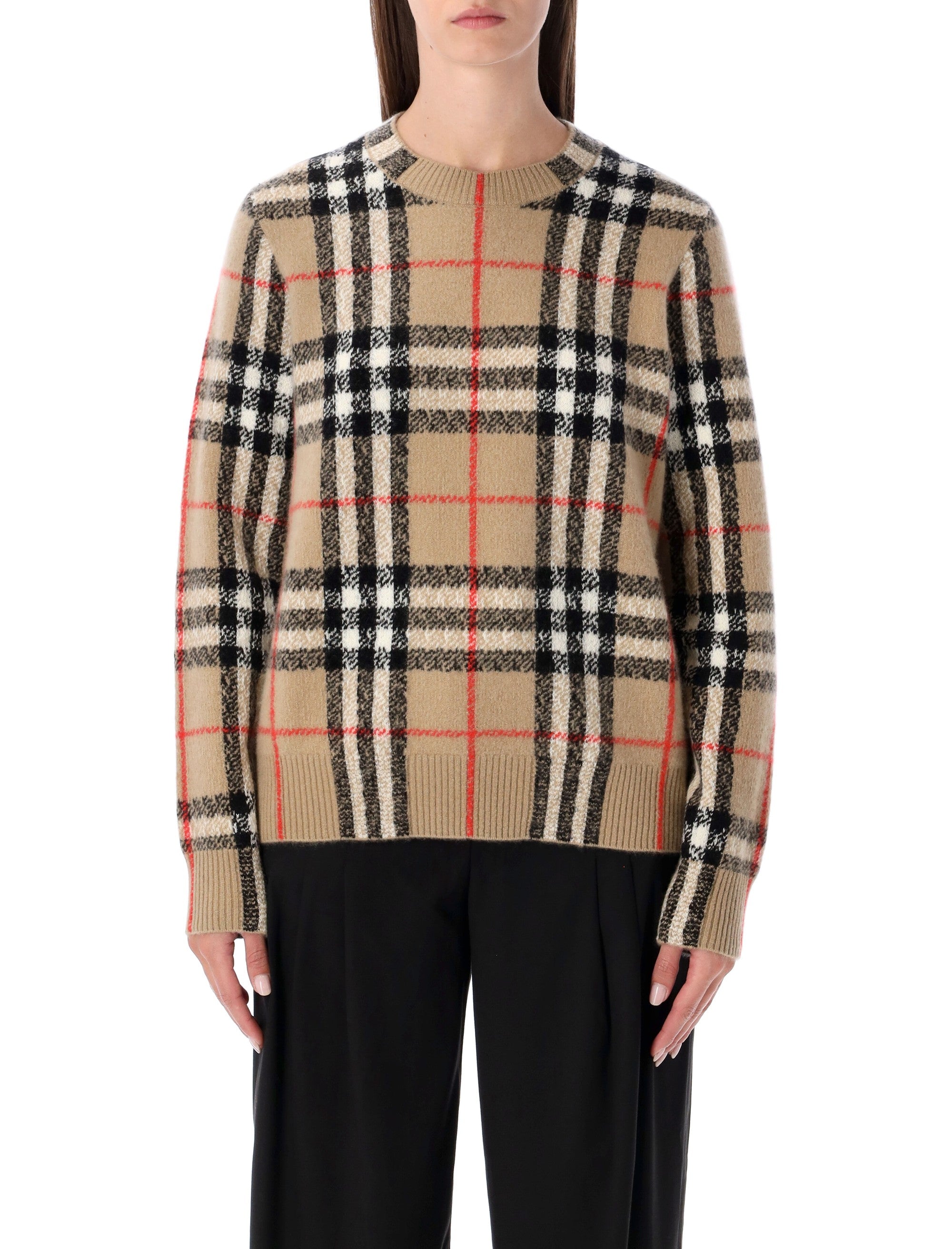 BURBERRY Women’s Check Wool-Cashmere Sweater - Size L