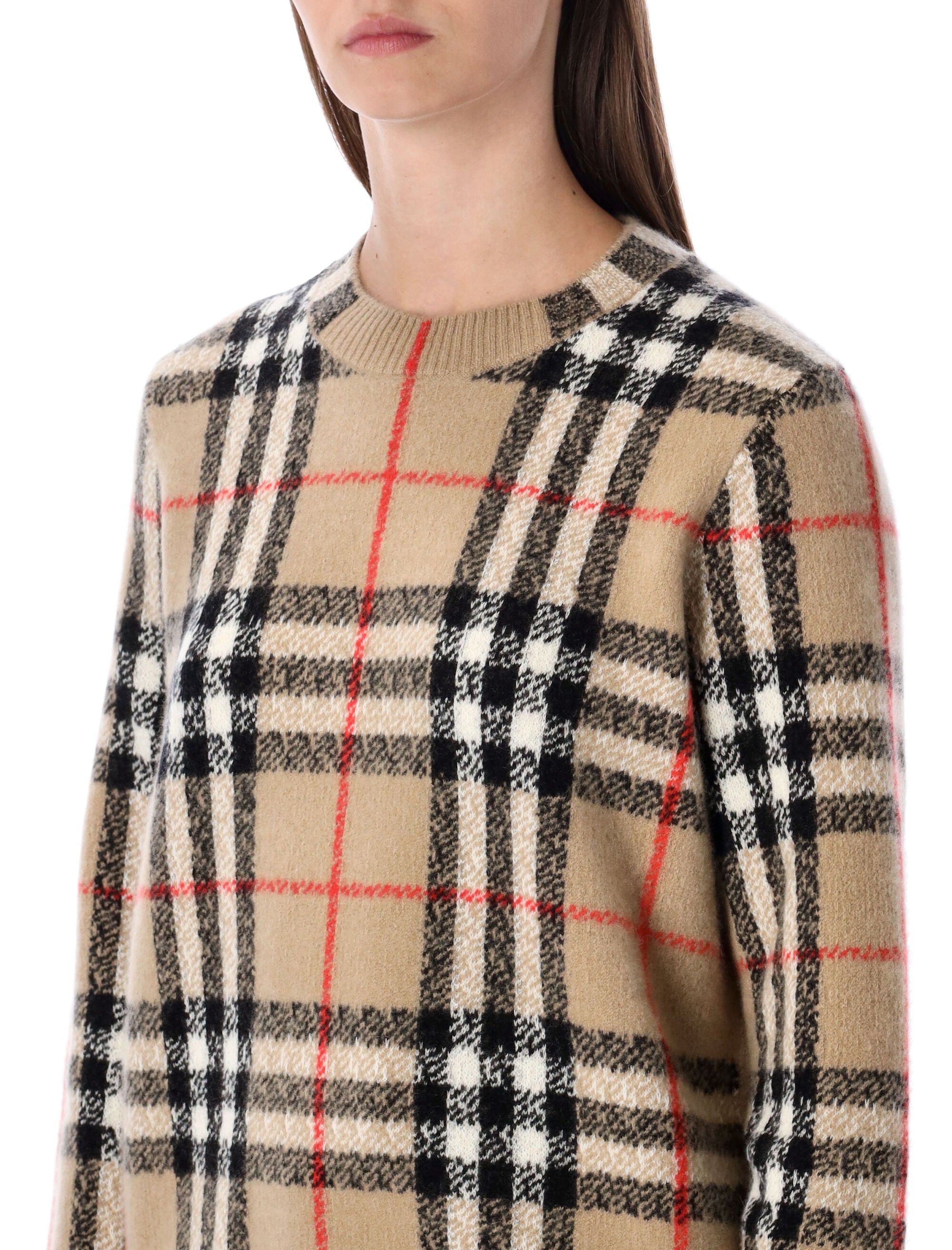 BURBERRY Women’s Check Wool-Cashmere Sweater - Size L