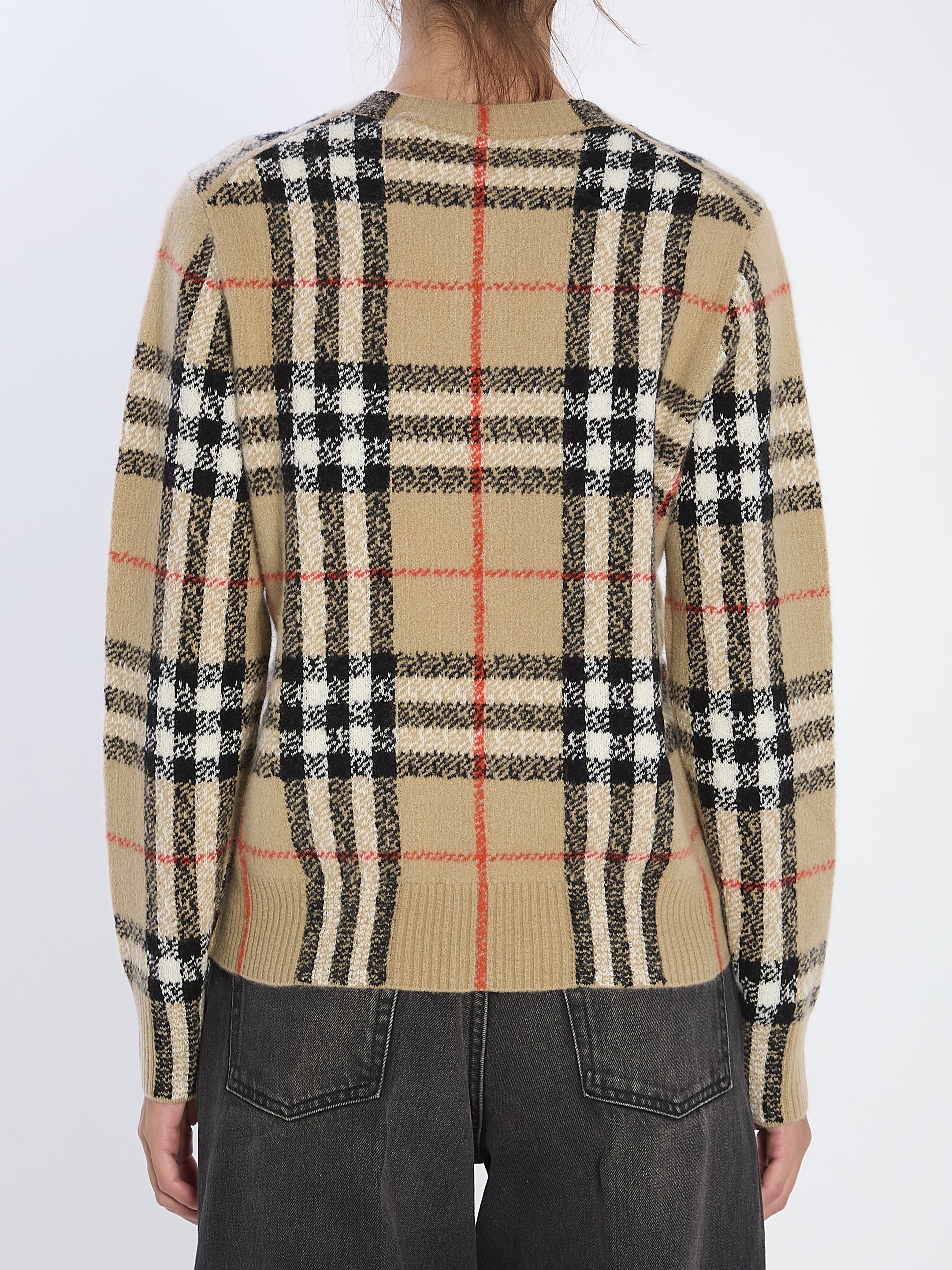 BURBERRY Check Pattern Wool and Cashmere Cardigan - Size S