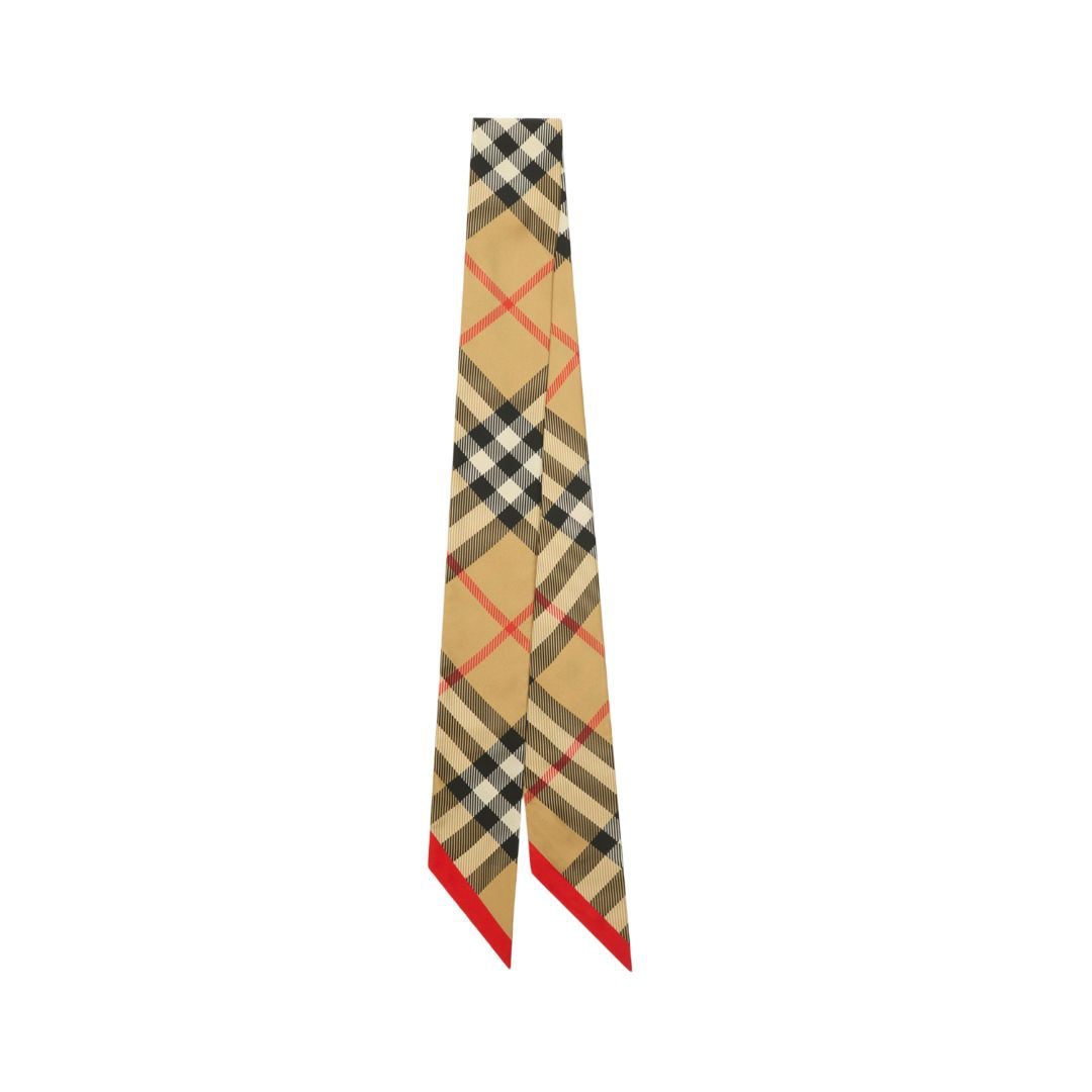 BURBERRY Thin Silk Scarf with Check Pattern and Contrasting Edges