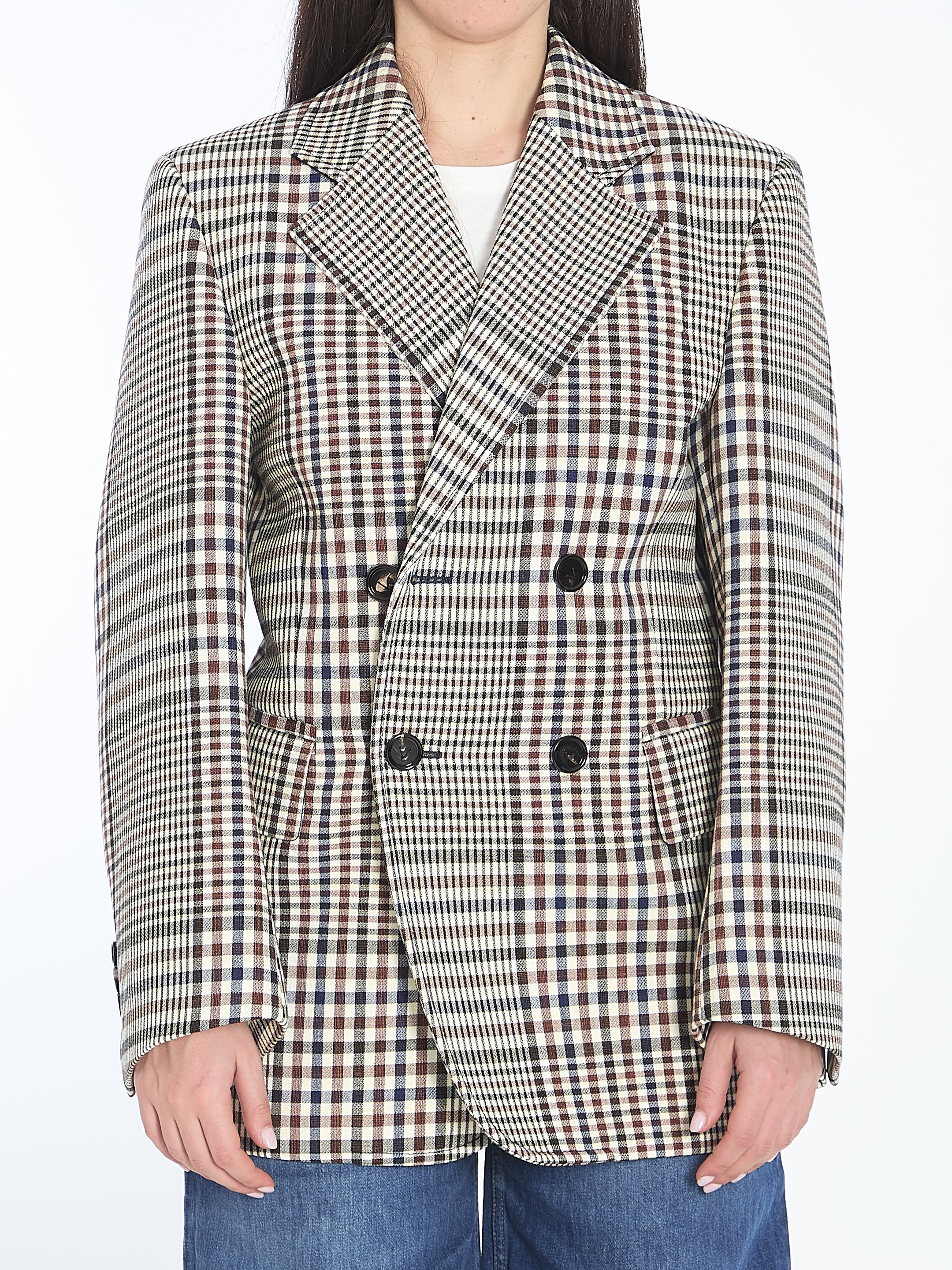 BOTTEGA VENETA Double-Breasted Check Blazer - Oversized Fit