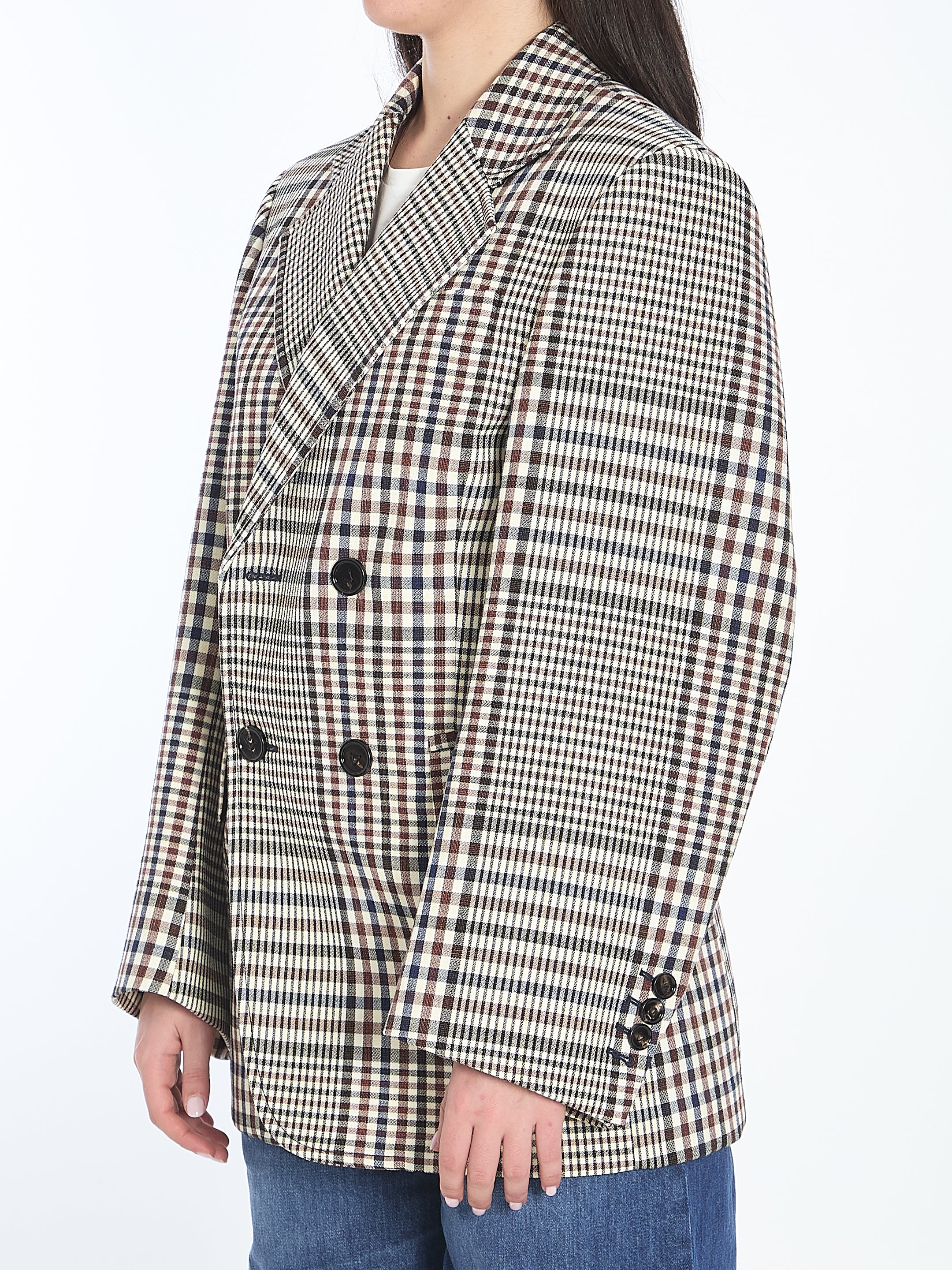 BOTTEGA VENETA Double-Breasted Check Blazer - Oversized Fit