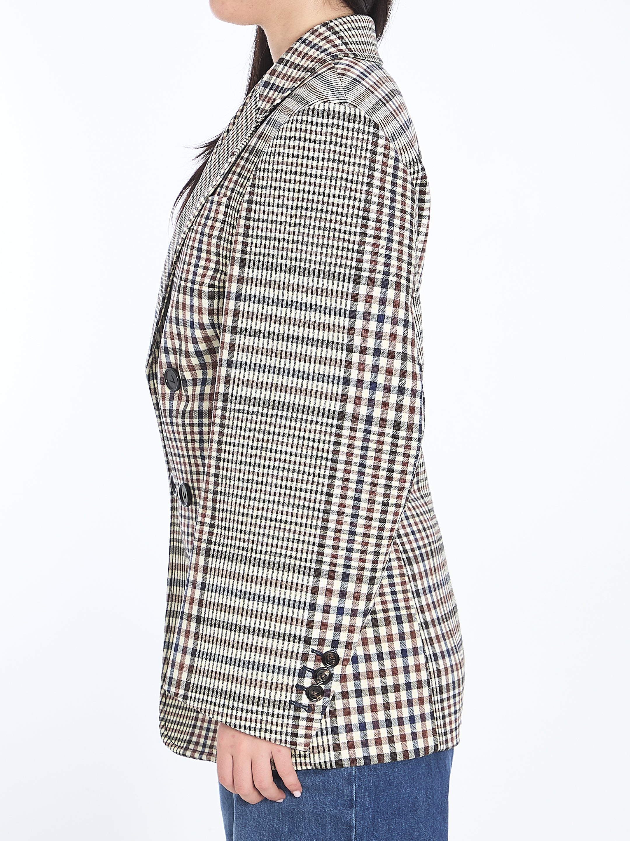 BOTTEGA VENETA Double-Breasted Check Blazer - Oversized Fit