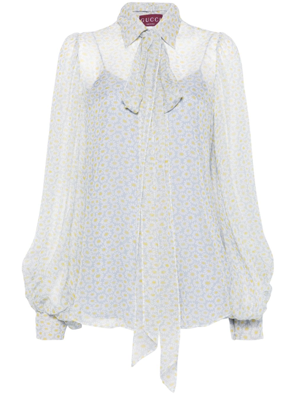 GUCCI Chiffon Silk Shirt with Pussy-Bow and Removable Lining