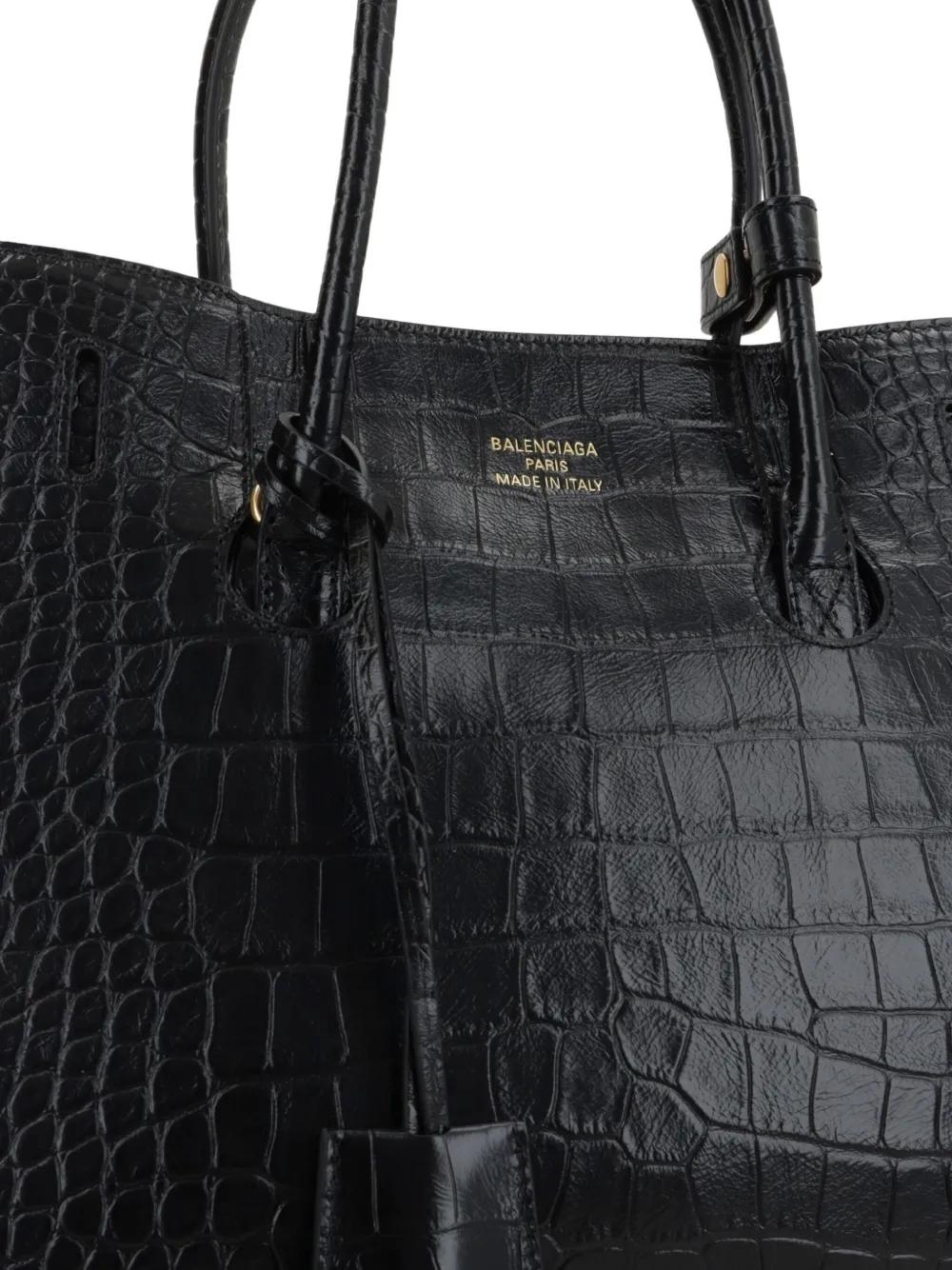 BALENCIAGA Crocodile Effect Leather Carry All Tote Handbag