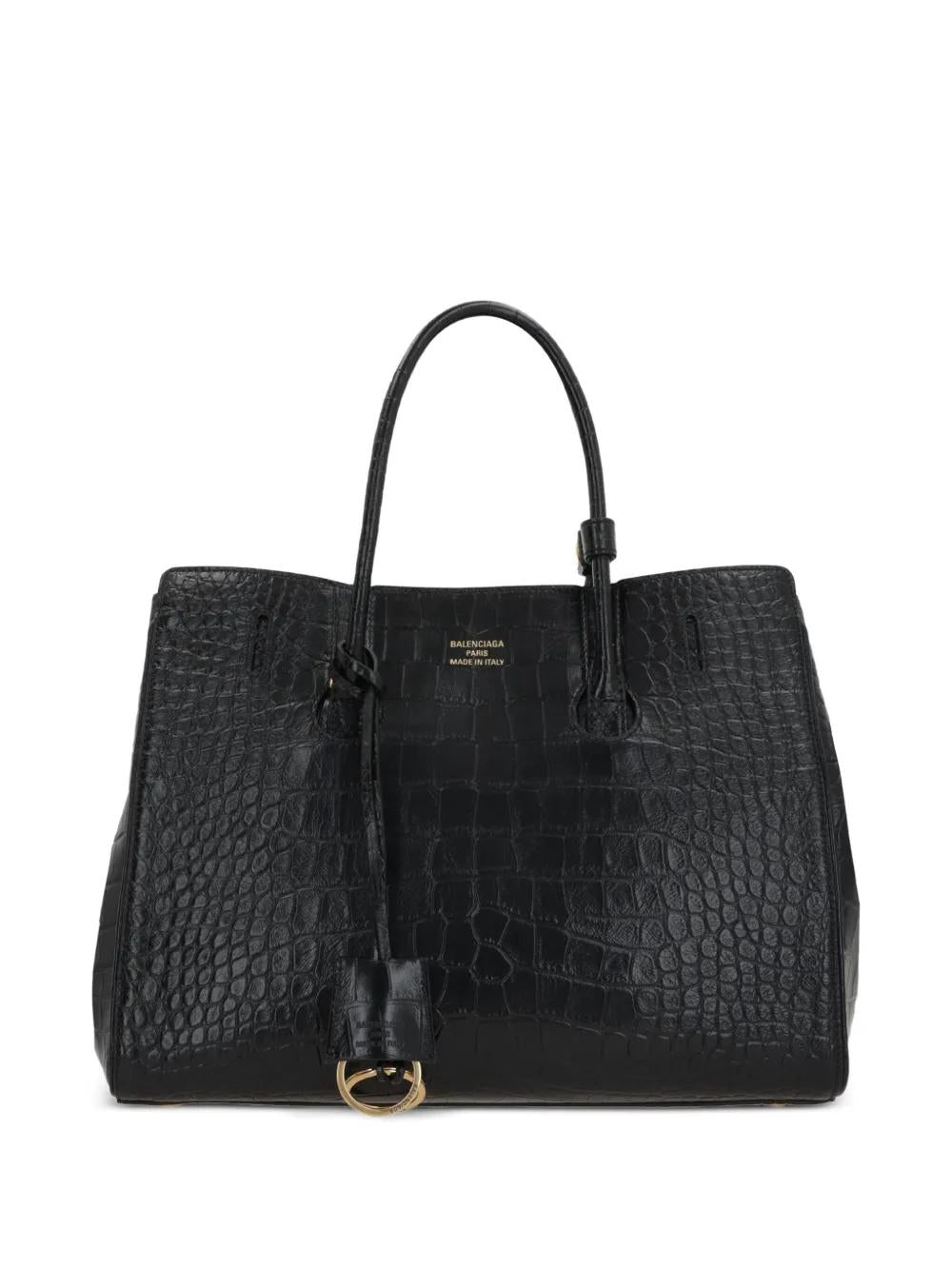 BALENCIAGA Hampton Carry All Tote Handbag in Crocodile Effect Leather