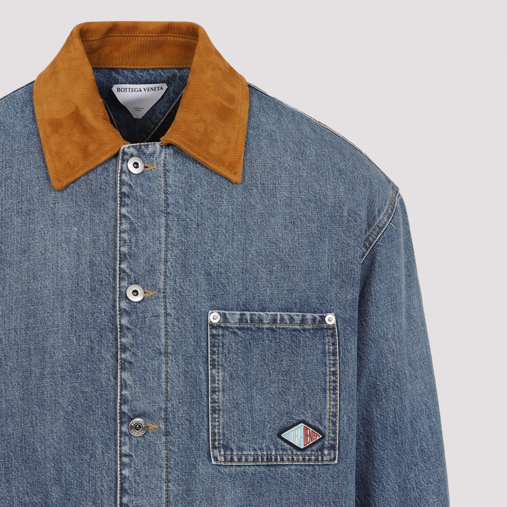 BOTTEGA VENETA Denim Jacket with Leather Collar