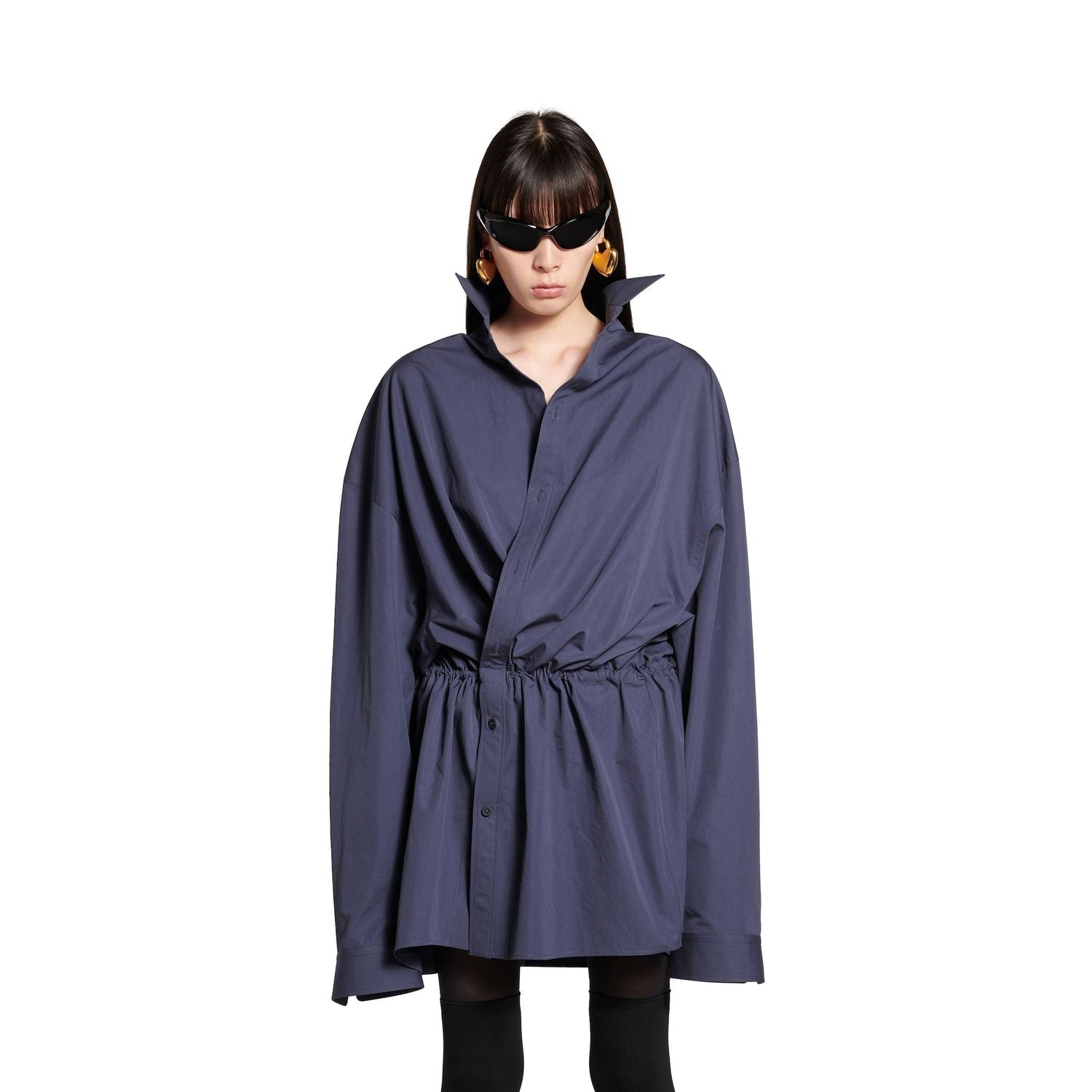 BALENCIAGA Cotton Shirtdress with Elastic Waistband