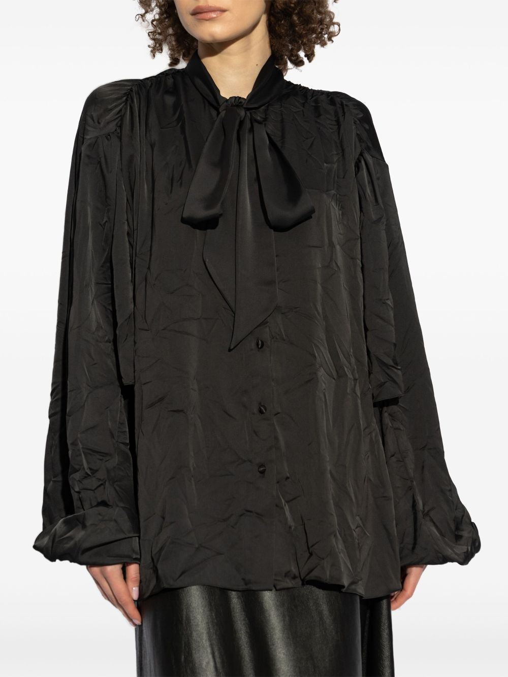 BALENCIAGA Satin Blouse with Bow and Cut-Out Details