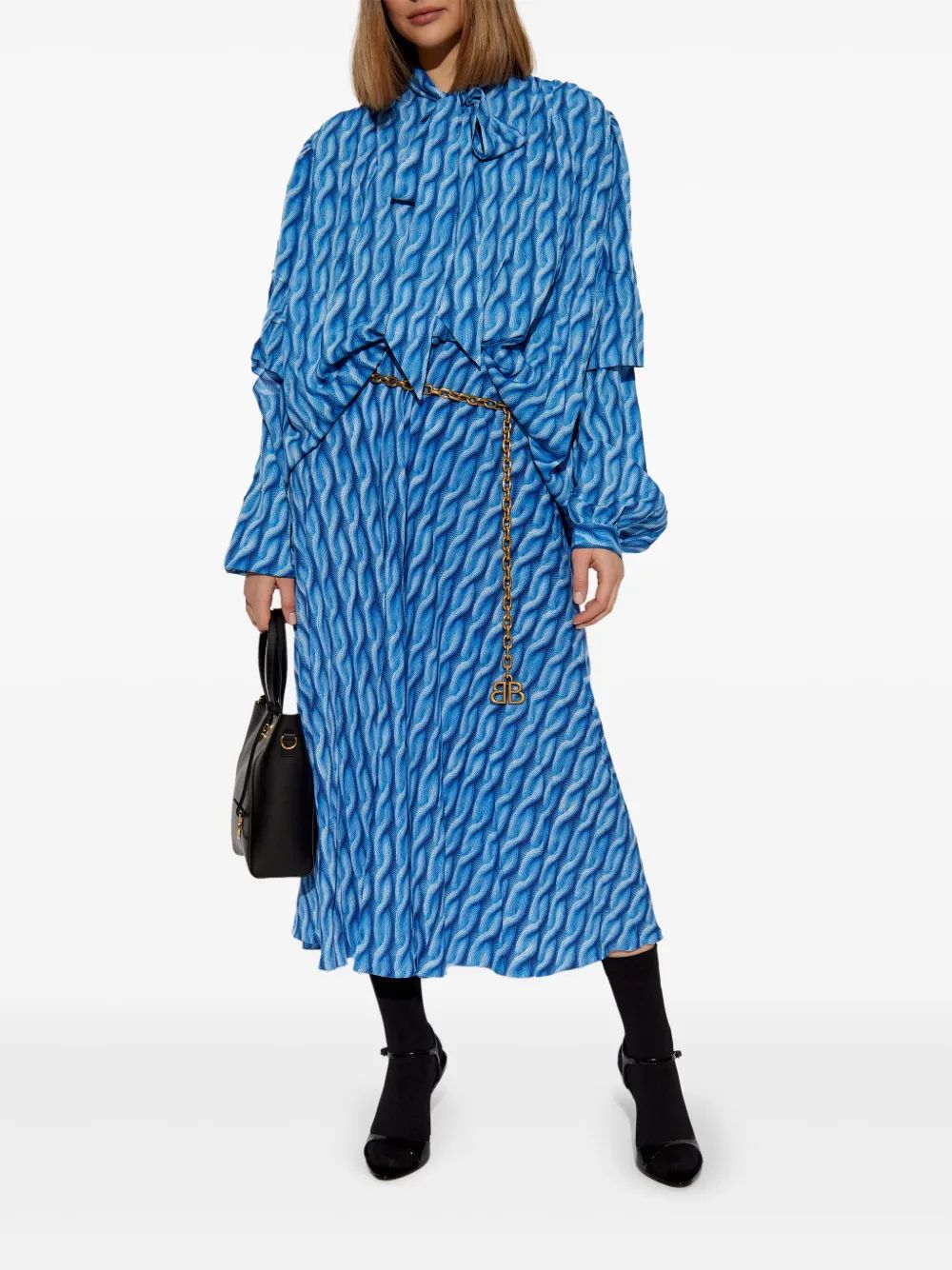 BALENCIAGA Double Sleeves Printed Dress with Self-Tie Neckline - Size 36