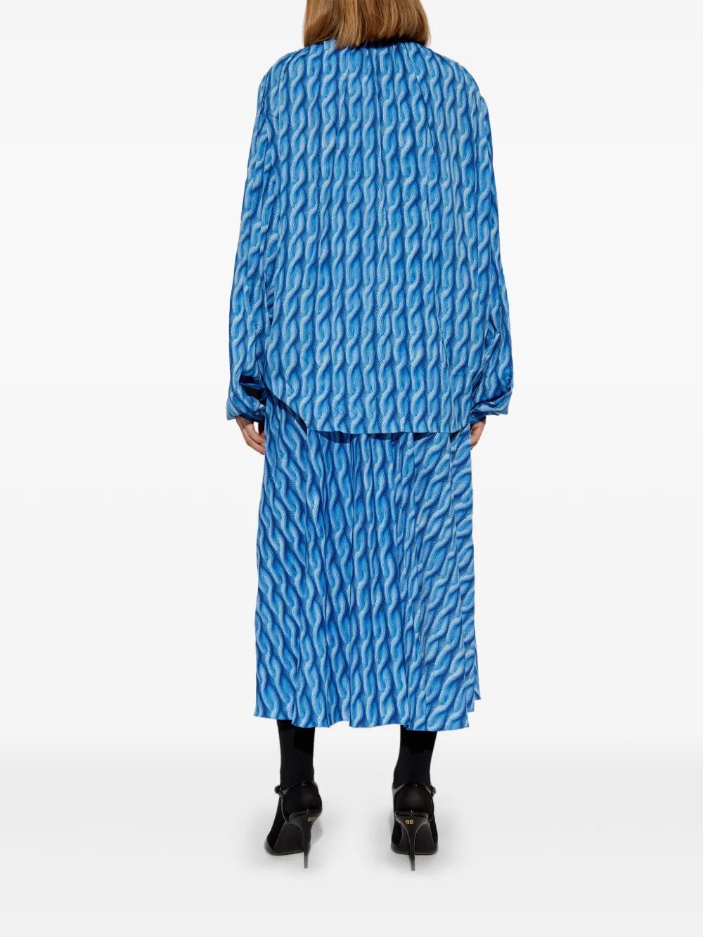 BALENCIAGA Double Sleeves Printed Dress with Self-Tie Neckline - Size 36