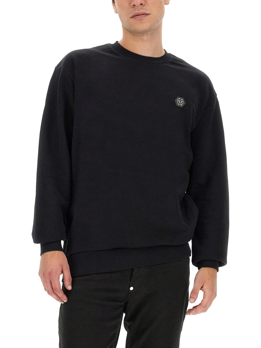 PHILIPP PLEIN Oversized Sweatshirt with Rhinestone Logo - Size L