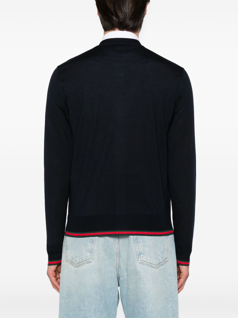 GUCCI Knit Wool Cardigan with Web Pattern - Size M