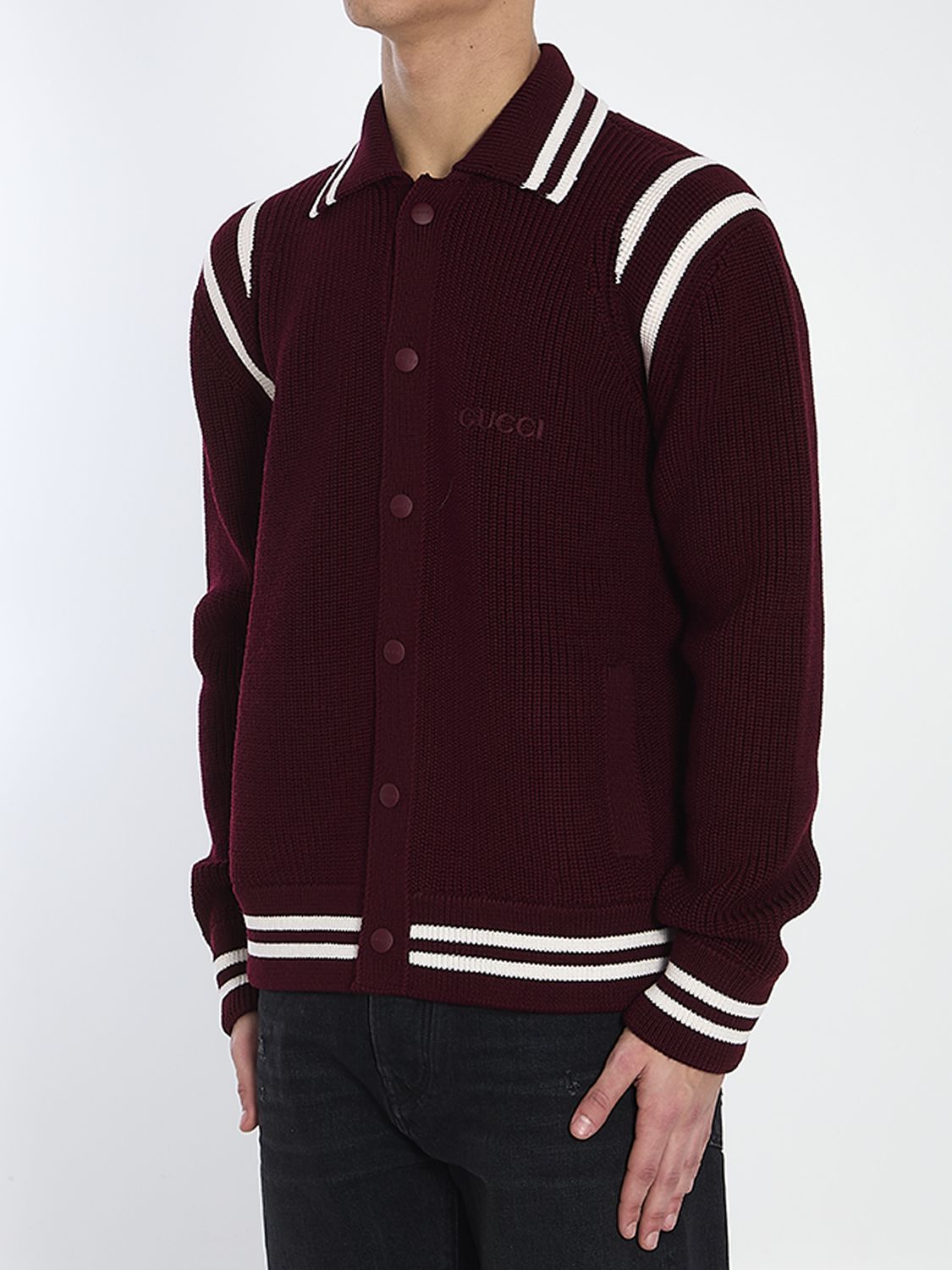 GUCCI Men's Wool Bomber Knit Cardigan