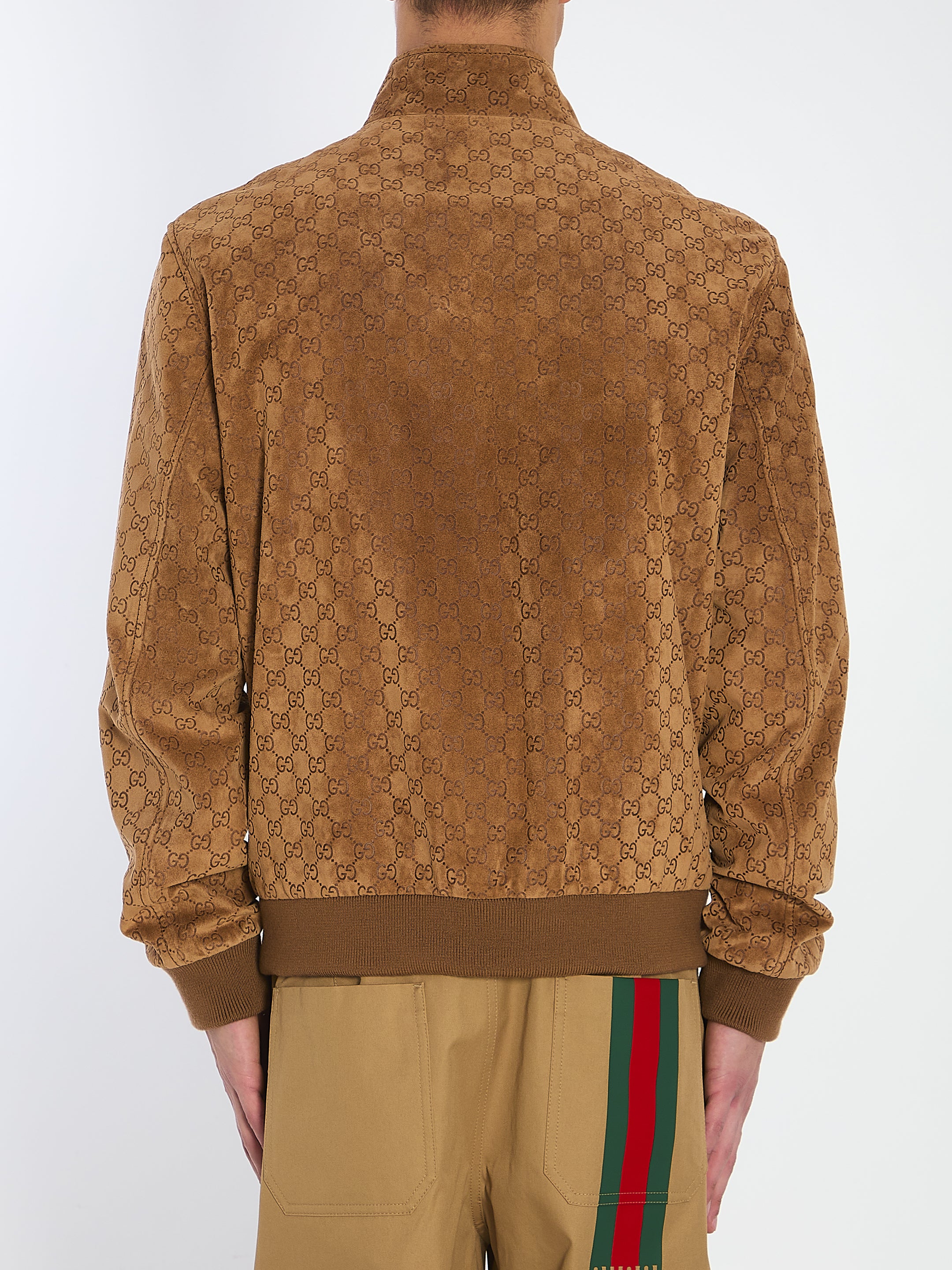 GUCCI Men's GG Pattern Suede Bomber Jacket - Size IT 50