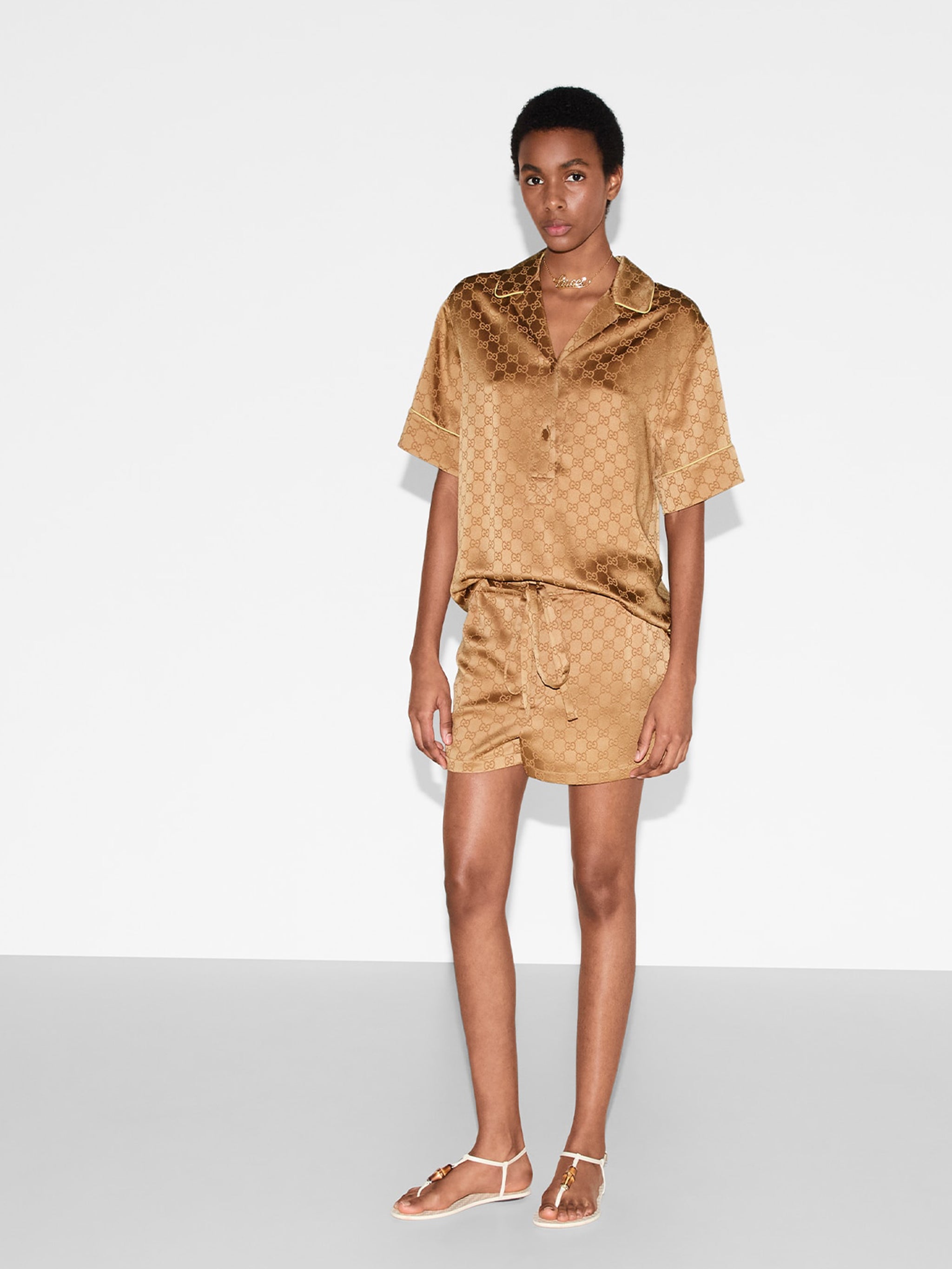 GUCCI Mini Satin Shorts with Printed Design for Women