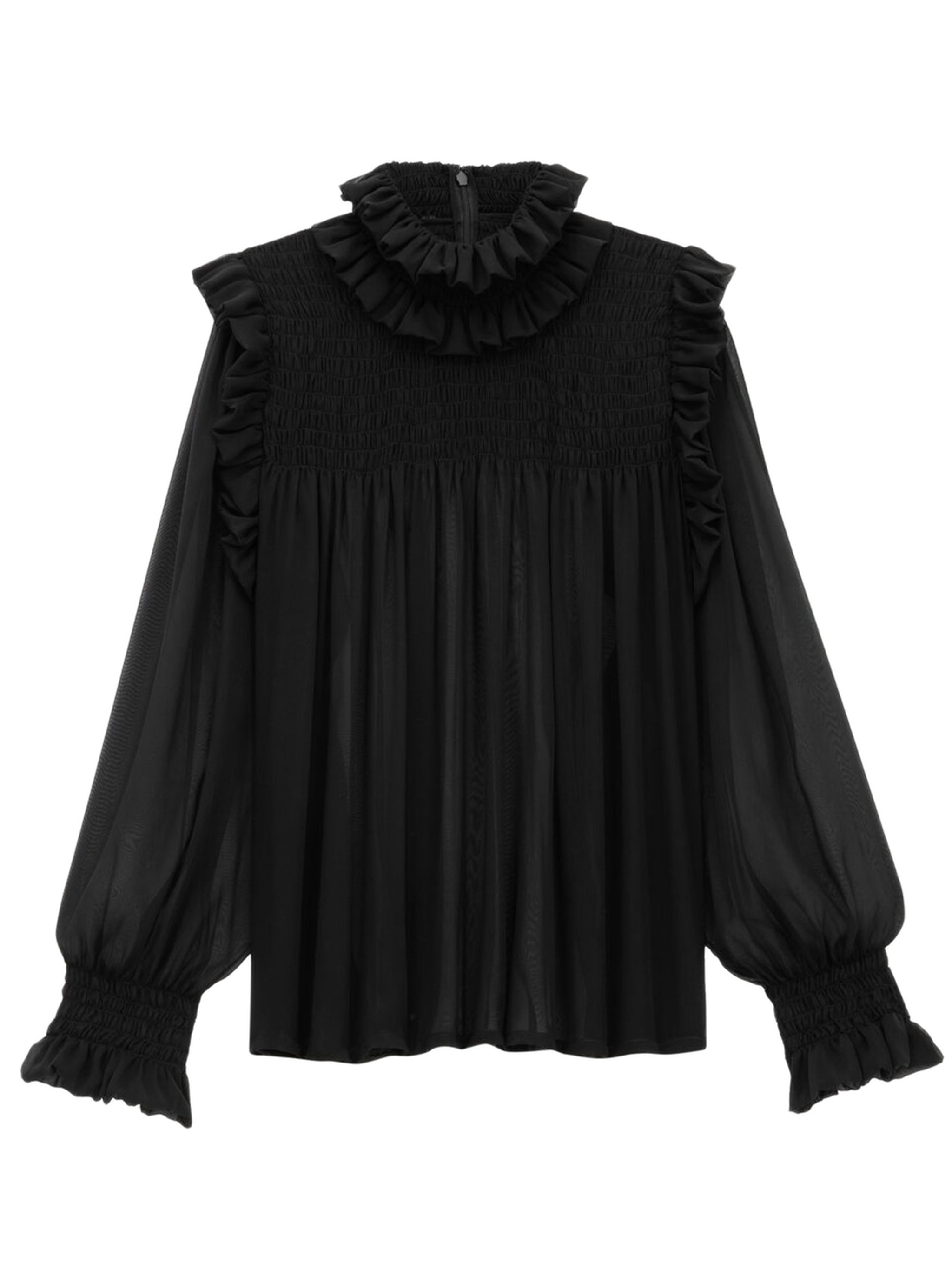 SAINT LAURENT Ruffled Blouse with High Collar - Size 40