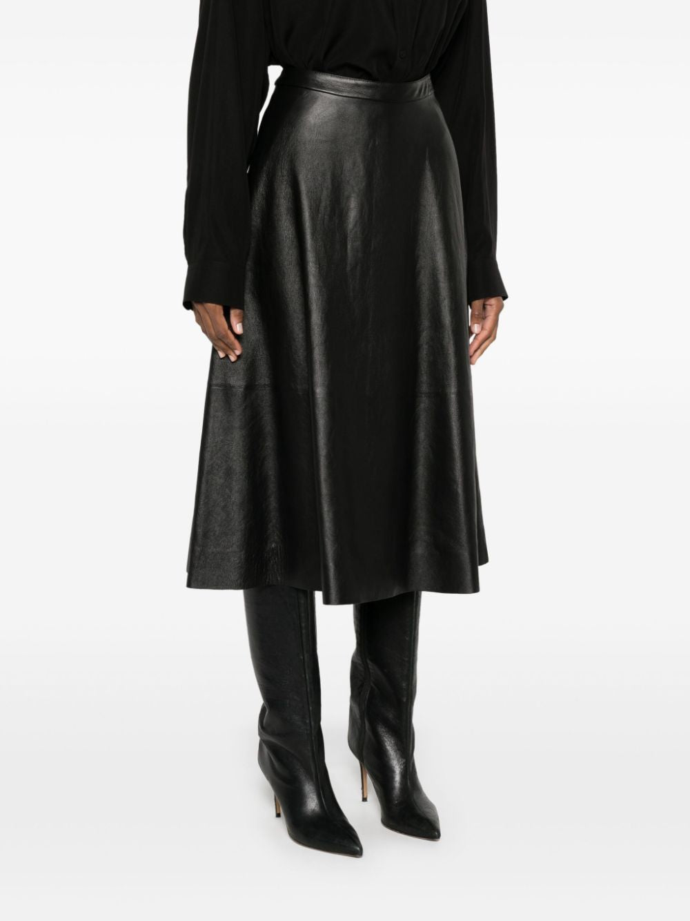 BALENCIAGA Flared Leather Mini Skirt