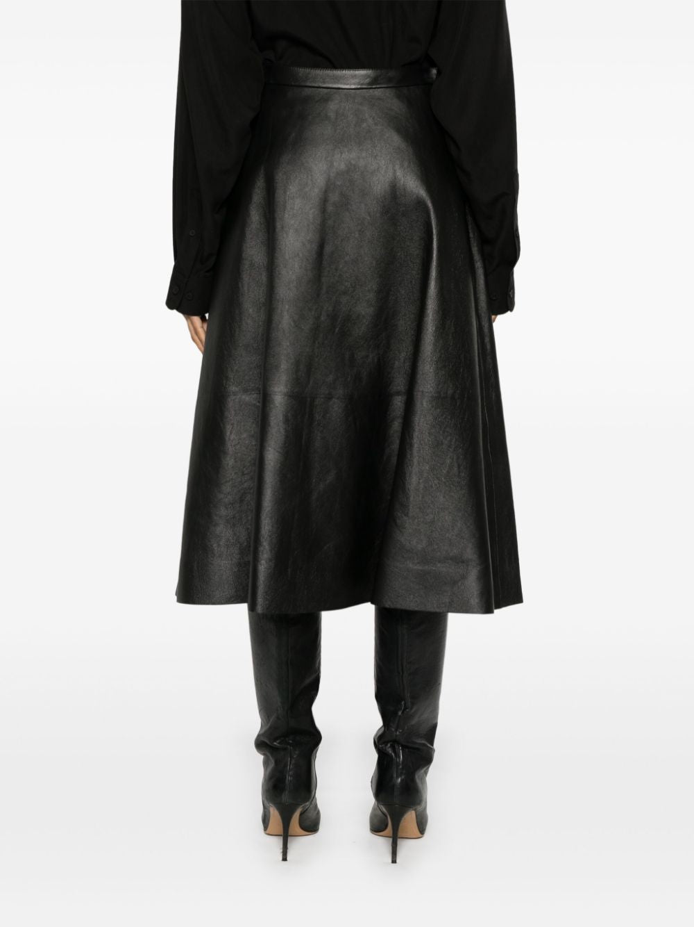 BALENCIAGA Flared Leather Mini Skirt