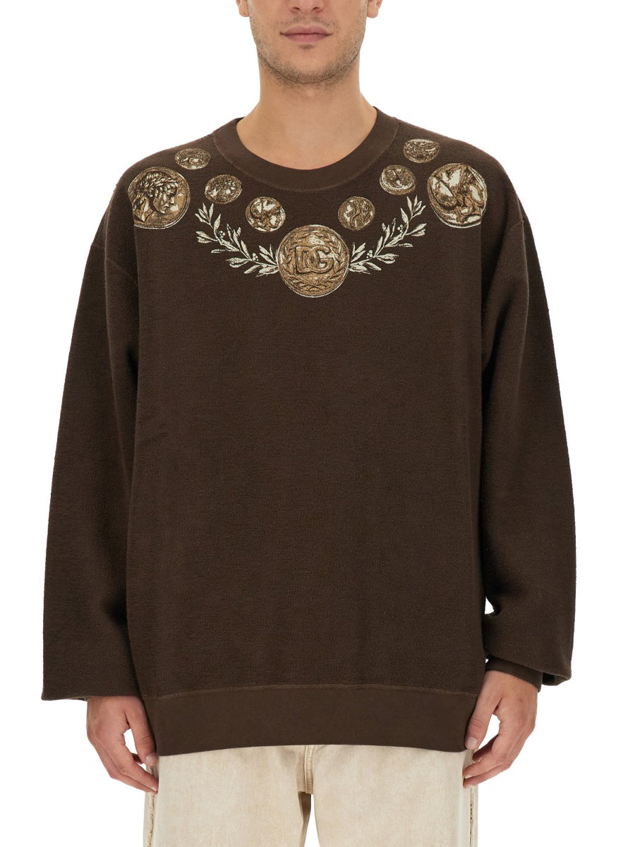 DOLCE & GABBANA Coin Print Regular Fit Sweatshirt - Size 48 IT