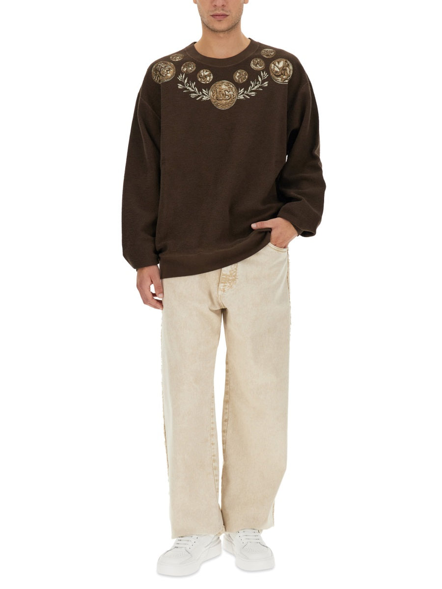 DOLCE & GABBANA Coin Print Regular Fit Sweatshirt - Size 48 IT