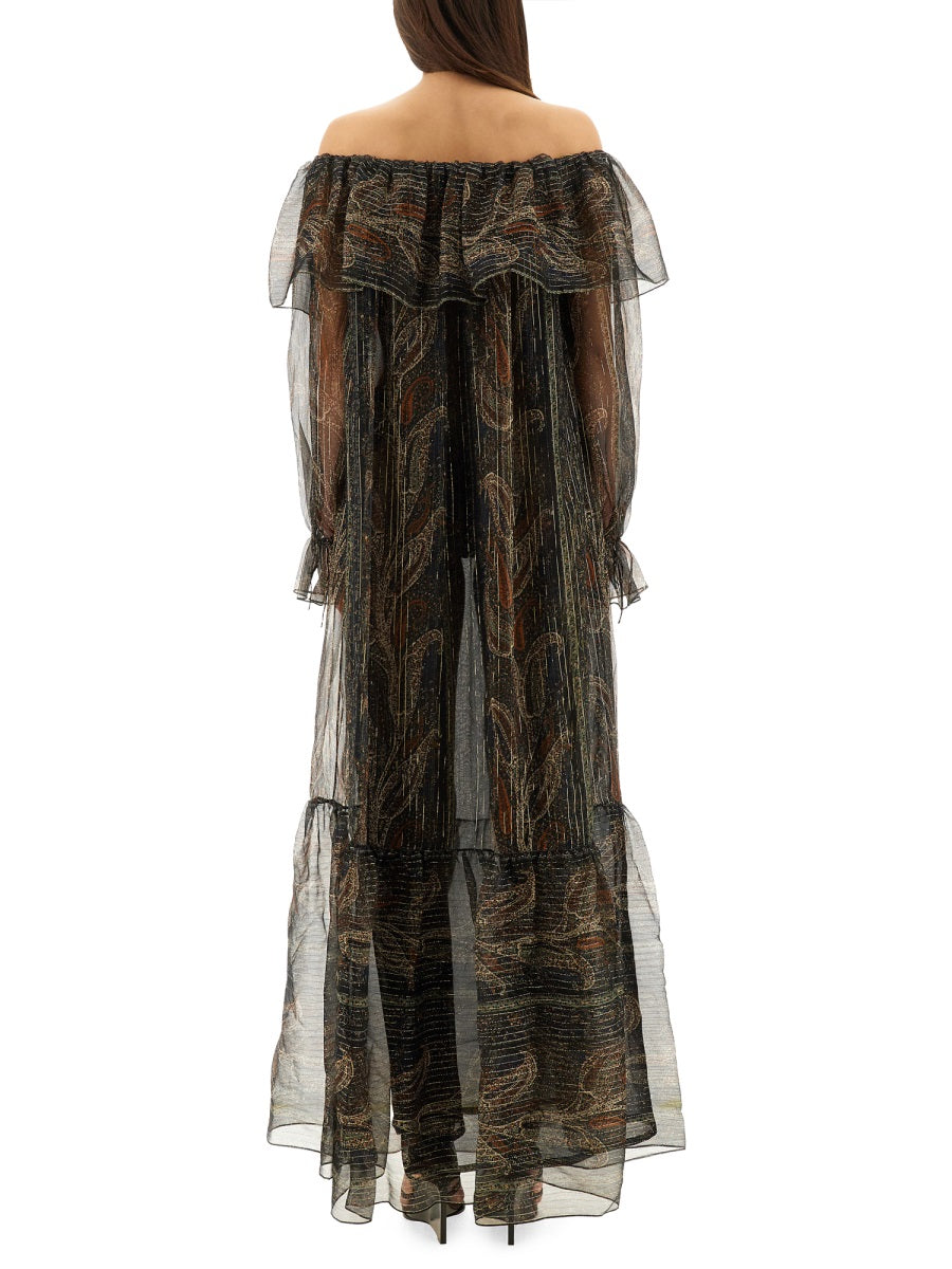 SAINT LAURENT Silk Lurex Creponne Dress - Size 38