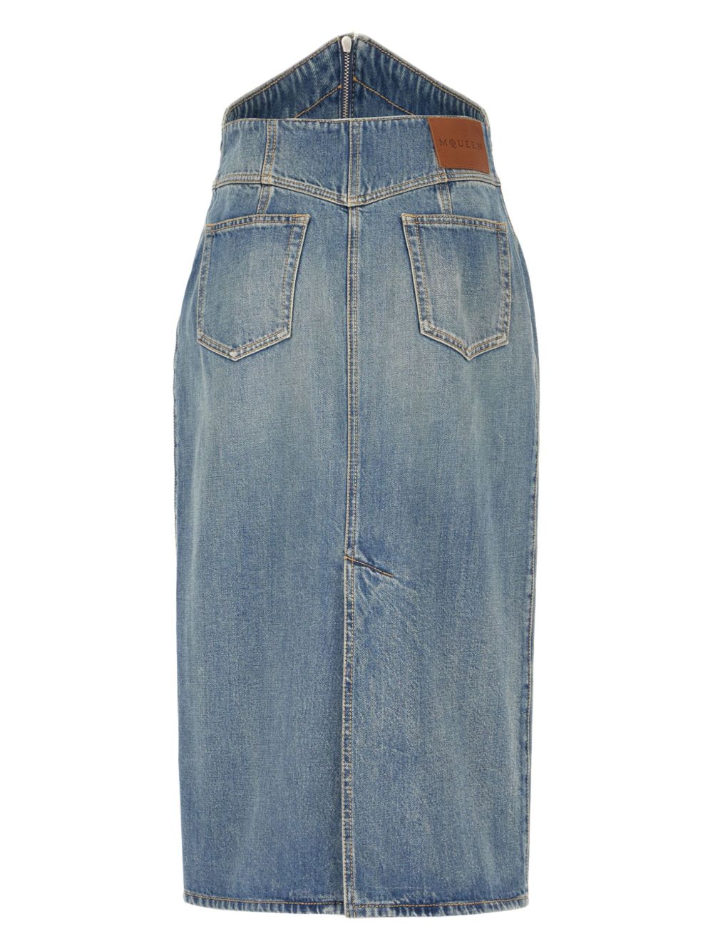 ALEXANDER MCQUEEN Denim Long Skirt with Short Front Zip