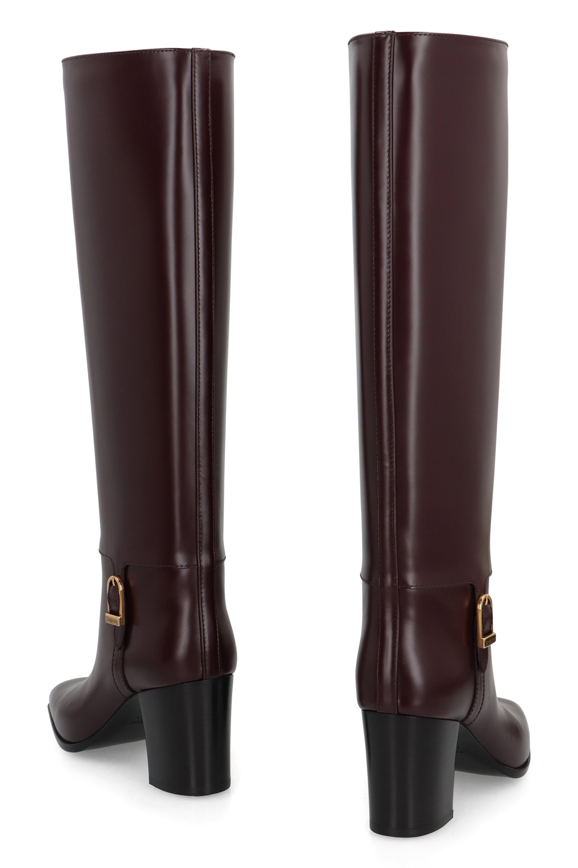 SAINT LAURENT High Tube Shaft Elongated Square Toe Heeled Boots