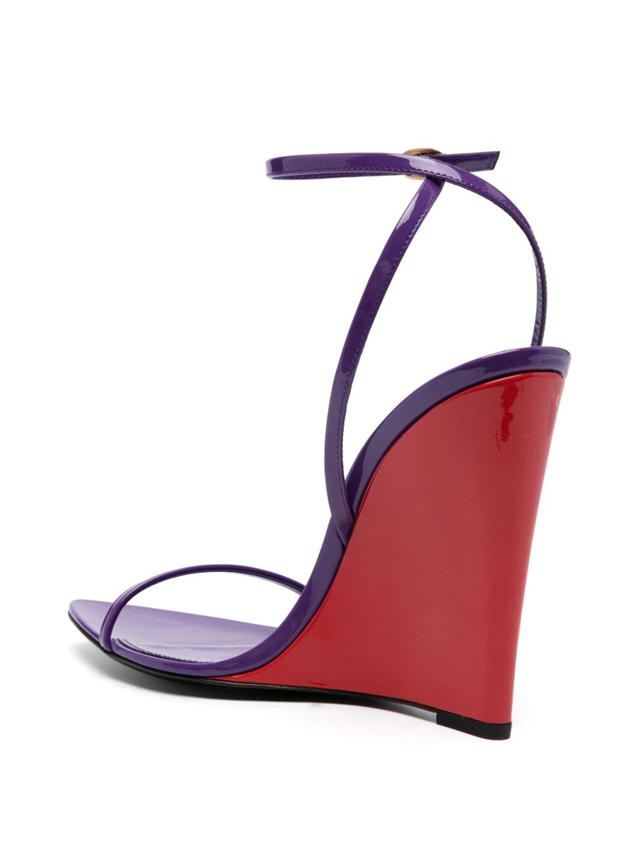 SAINT LAURENT Pointed Almond Toe Wedges with Crisscross Ankle Strap - 11 cm Heel Height