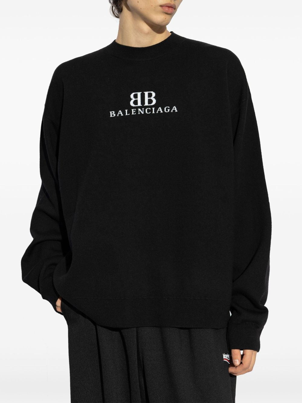 BALENCIAGA Oversize Wool Blend Crewneck Sweater