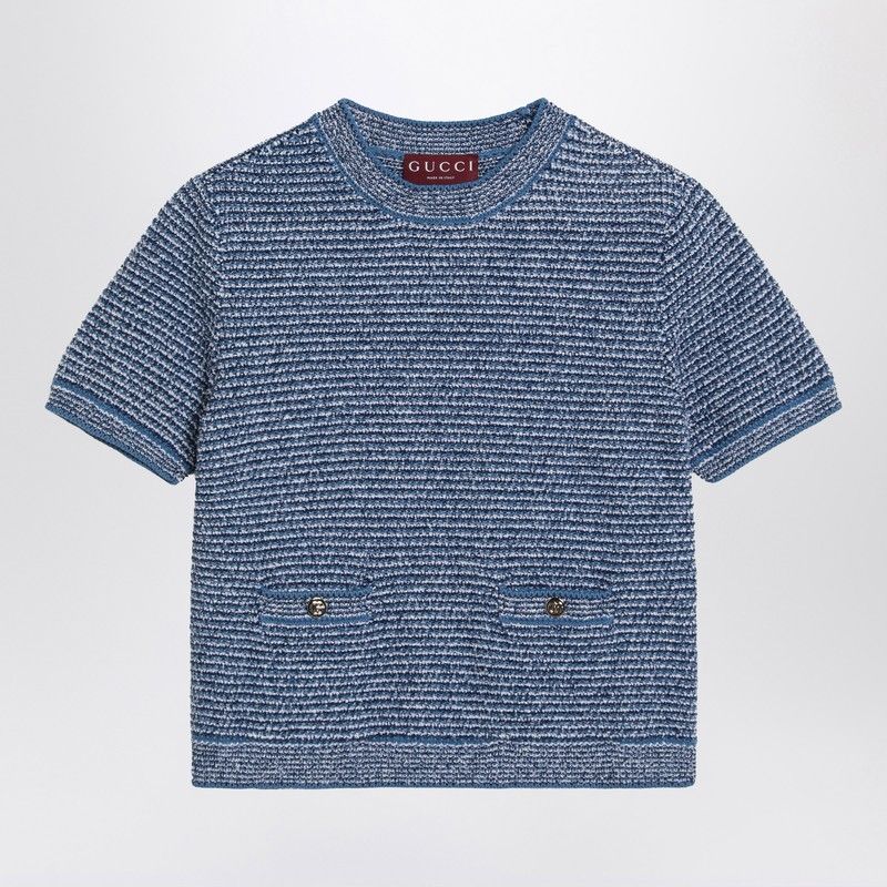 GUCCI Cotton-Blend Crew Neck Sweater with Golden Button Detail