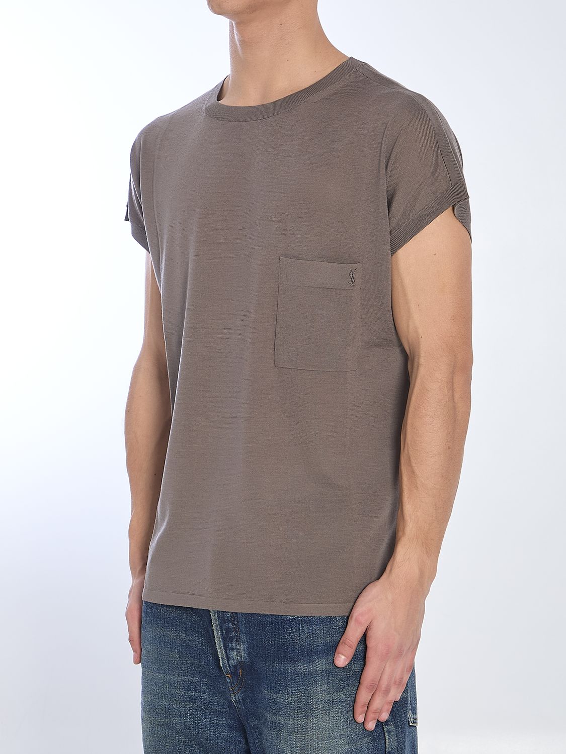 SAINT LAURENT Men's Wool Mini Crewneck T-Shirt - Size L