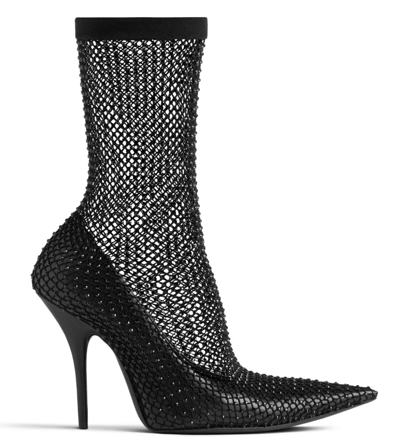 BALENCIAGA Pointed Toe High Stiletto Bootie with Rhinestone Embellishment