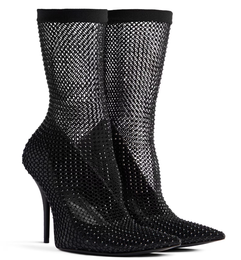 BALENCIAGA Pointed Toe High Stiletto Bootie with Rhinestone Embellishment