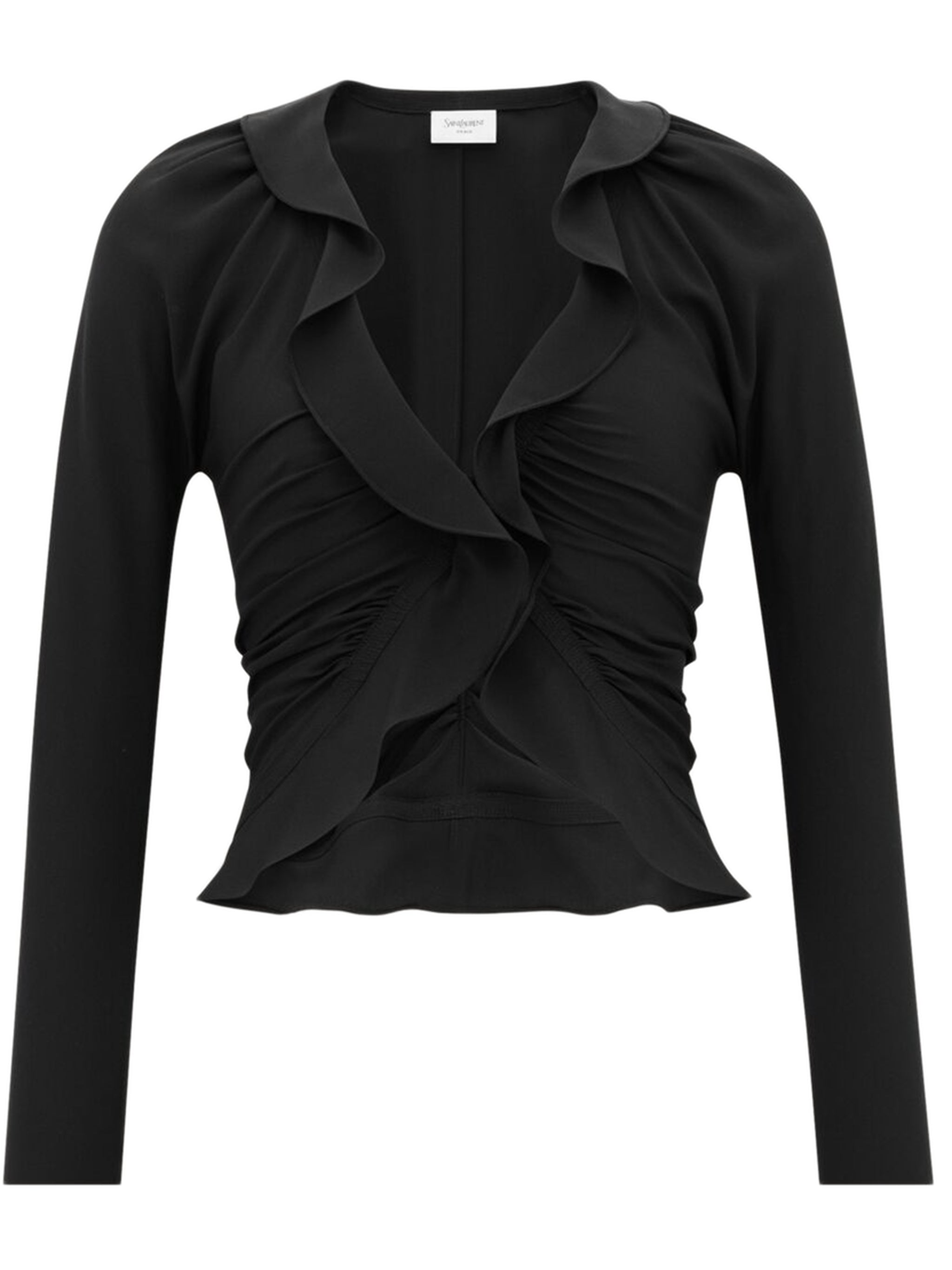SAINT LAURENT Ruffled Silk Blouse with Long Sleeves - Size 36