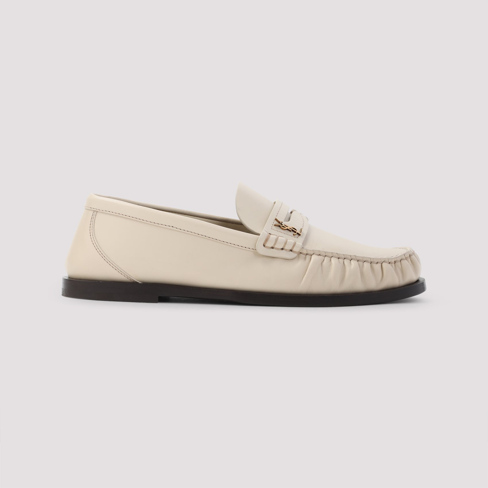 SAINT LAURENT Round Toe Leather Loafers for Women - SS25 Collection