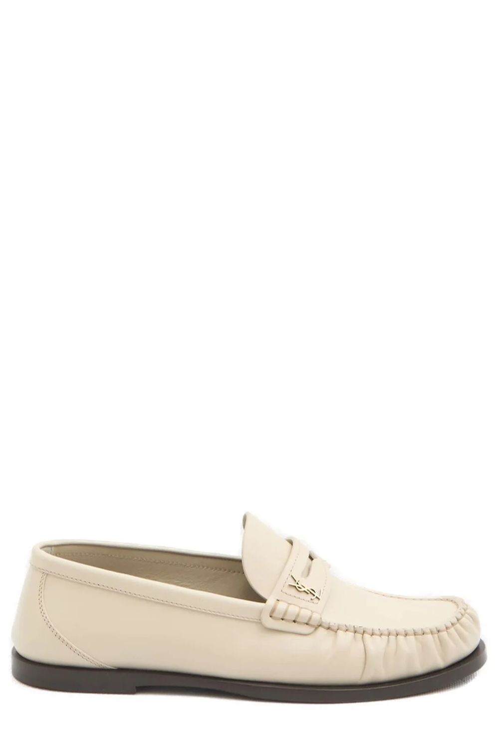 SAINT LAURENT Moccasins with Gathered Toe and Metal Logo - Height 0.5cm