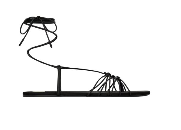 SAINT LAURENT Elegant Leather Flat Shoes with Ankle Strap