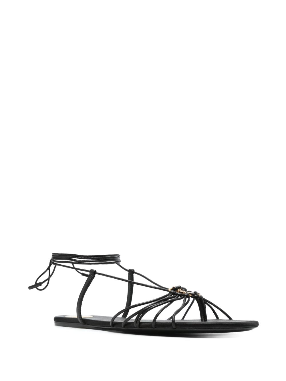 SAINT LAURENT Elegant Leather Flat Shoes with Ankle Strap
